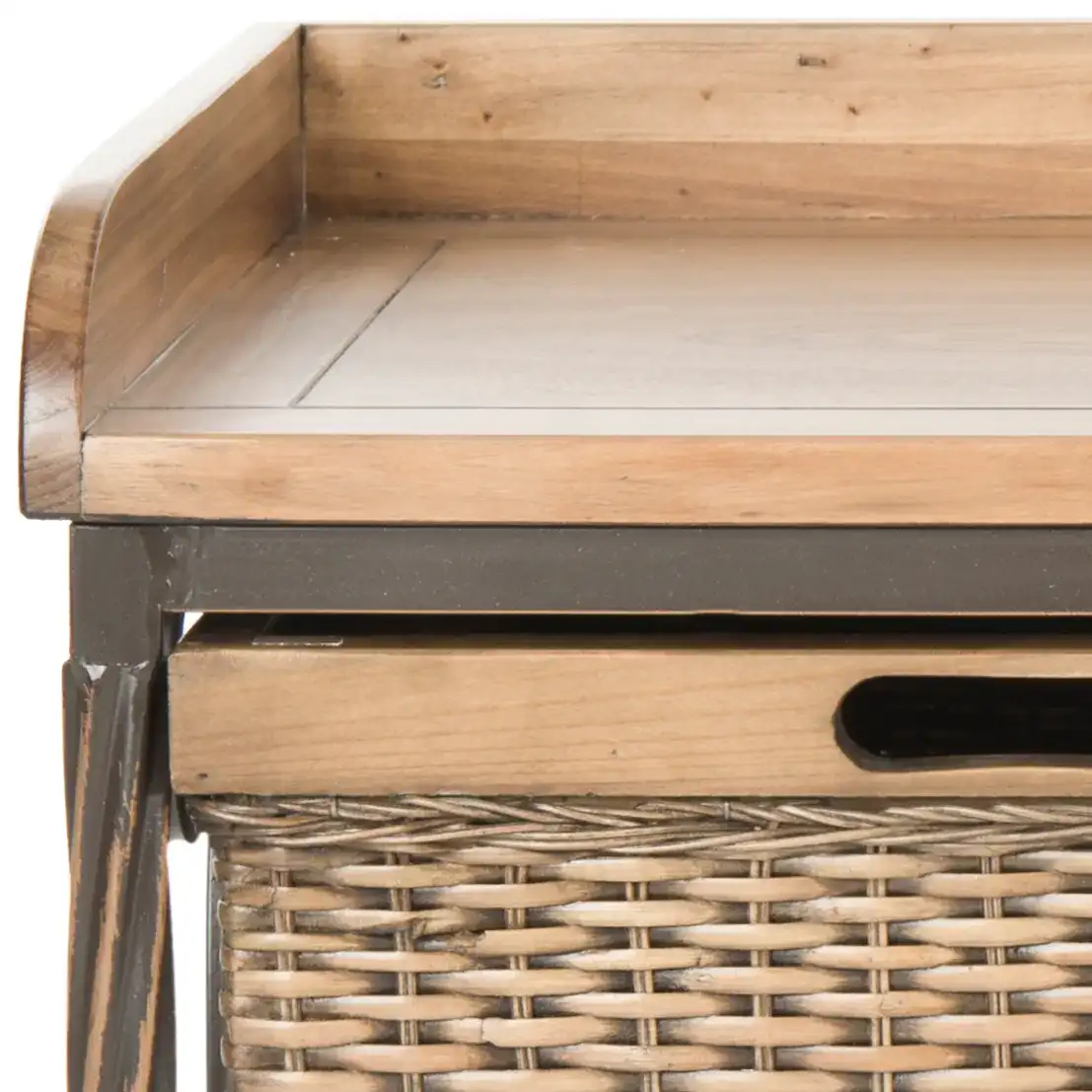 Noah Storage Bench in Antique Pewter / Medium Oak, detail view