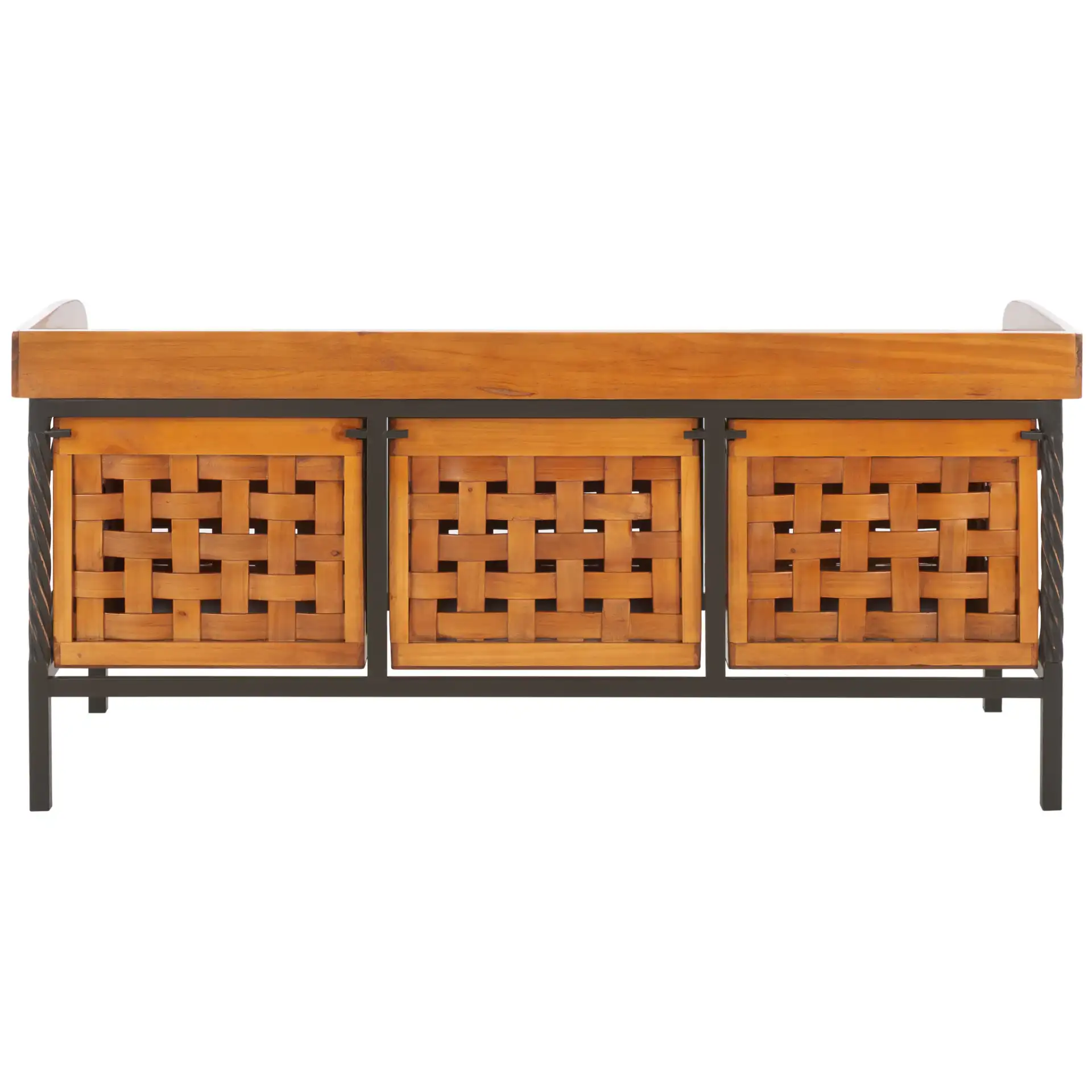 Isaac Storage Bench in Honey Oak, detail view