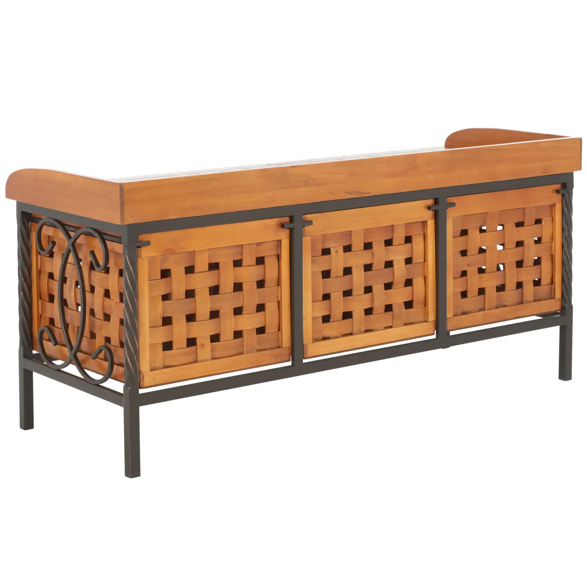 Isaac Storage Bench in Honey Oak, detail view