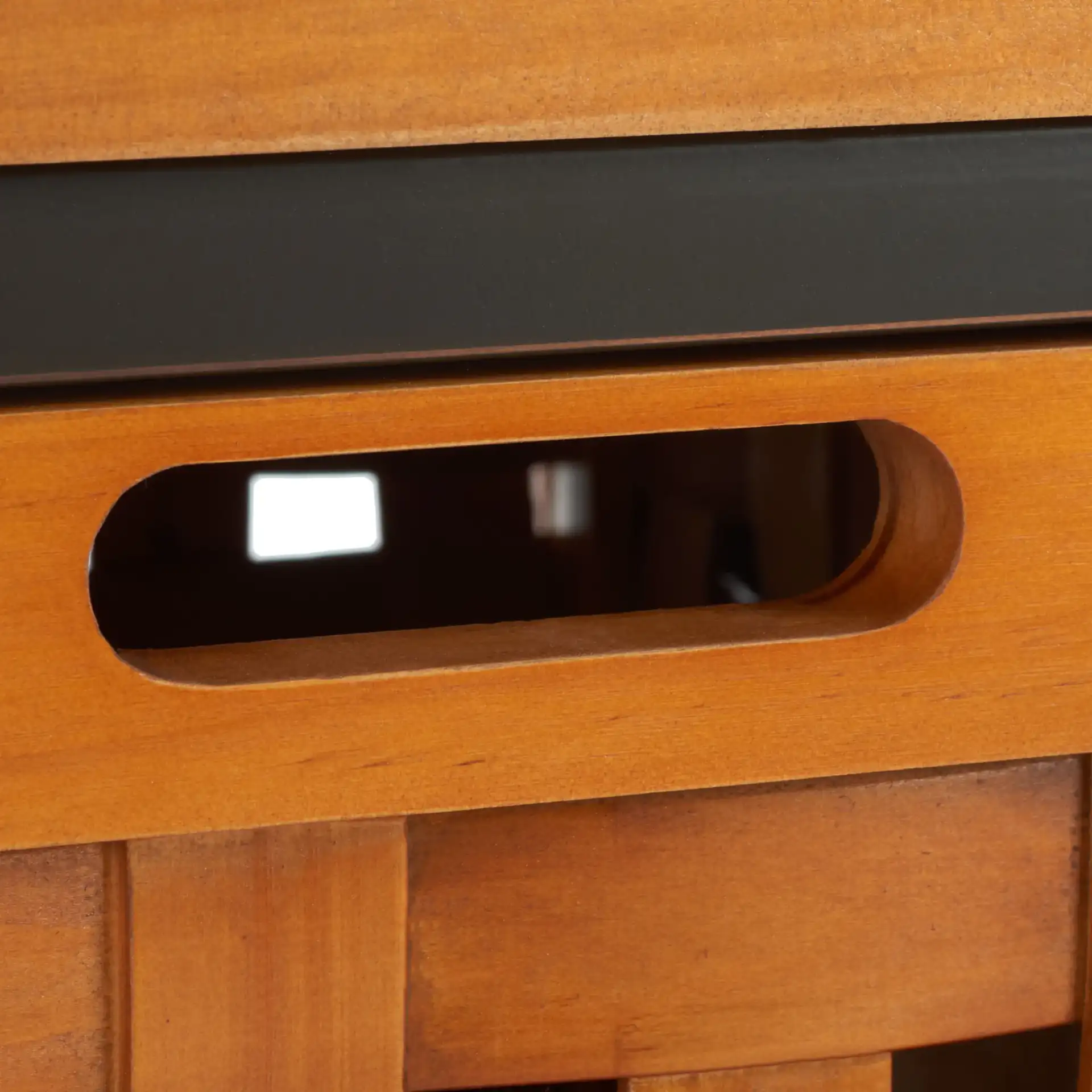 Isaac Storage Bench in Honey Oak in a styled room