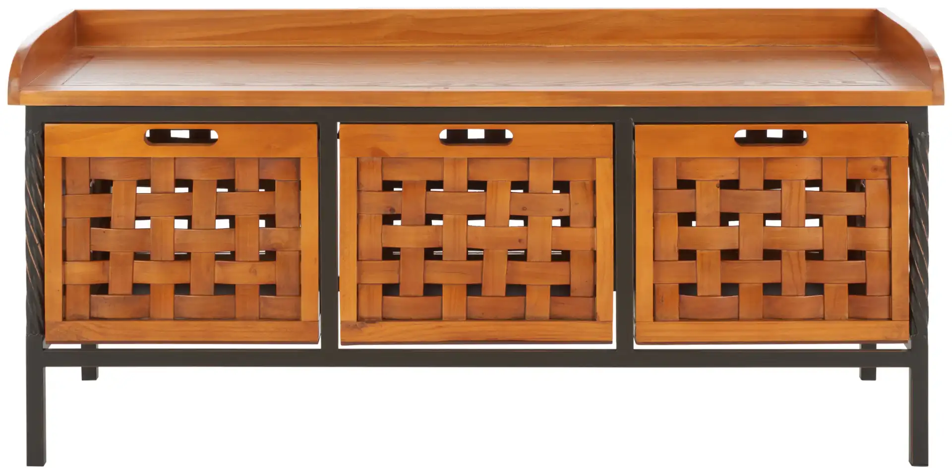 Isaac Storage Bench in Honey Oak, detail view