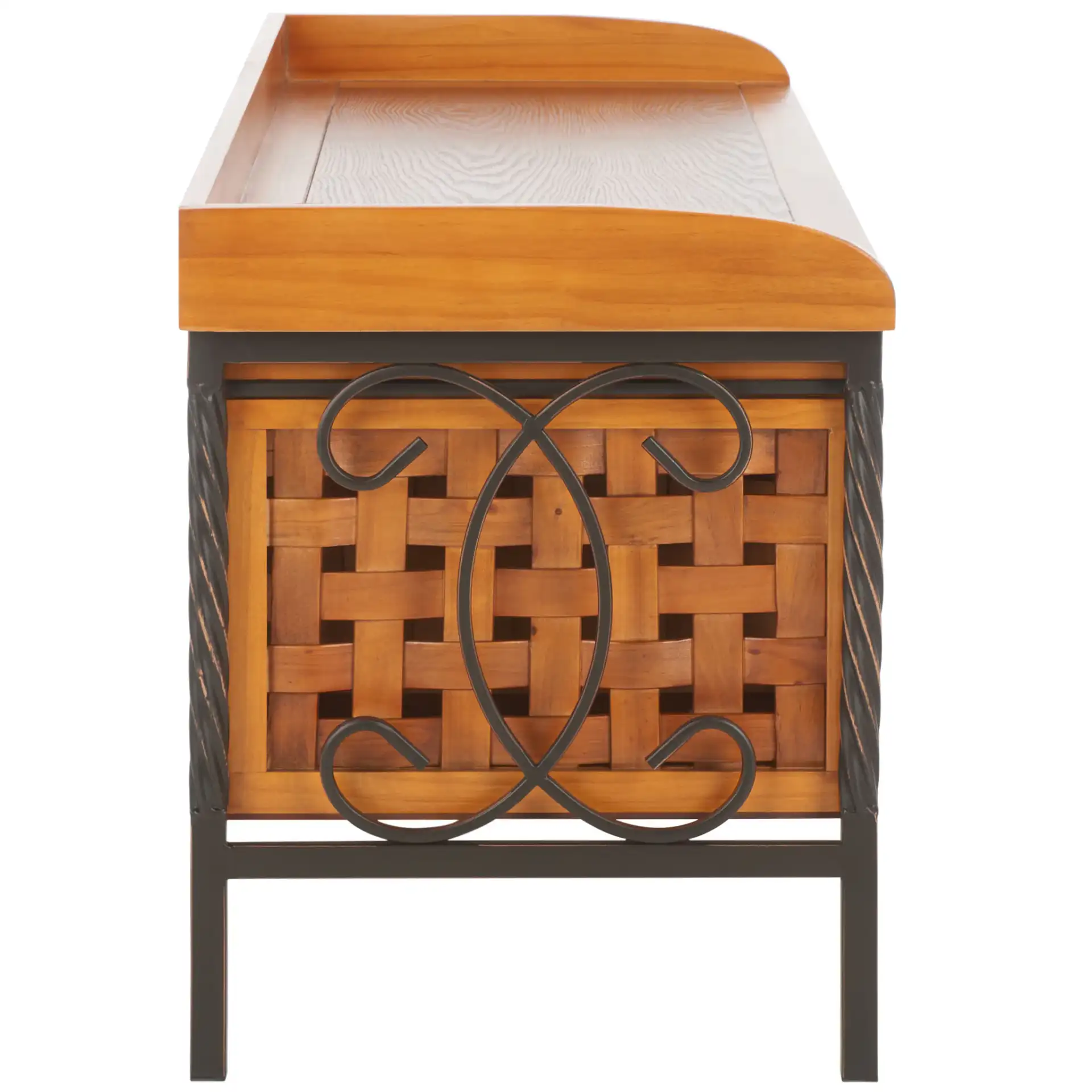 Isaac Storage Bench in Honey Oak, detail view