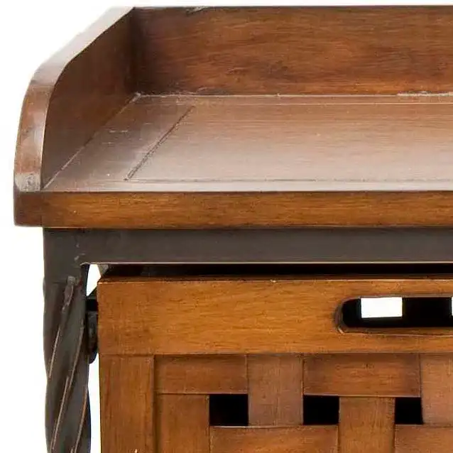 Isaac Storage Bench in Honey Oak, detail view