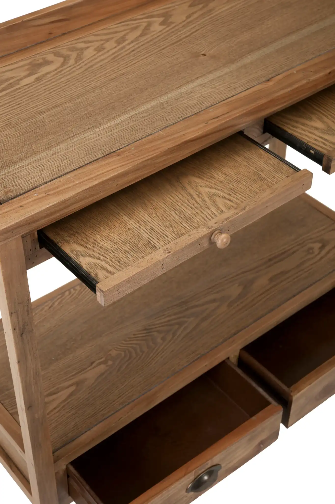 Peter Console in Weathered Oak in a styled room