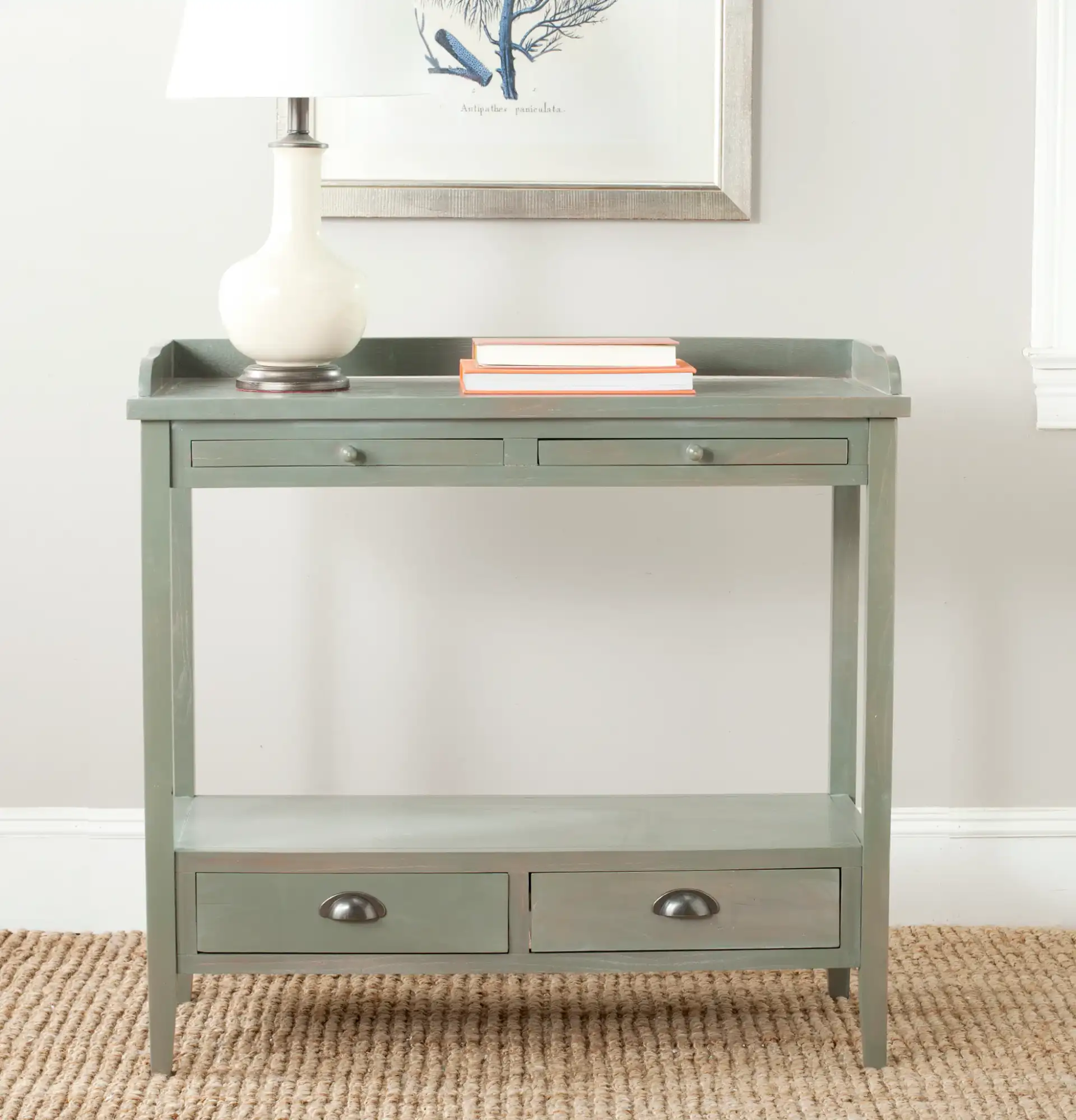 Peter Console in Weathered Oak in a styled room