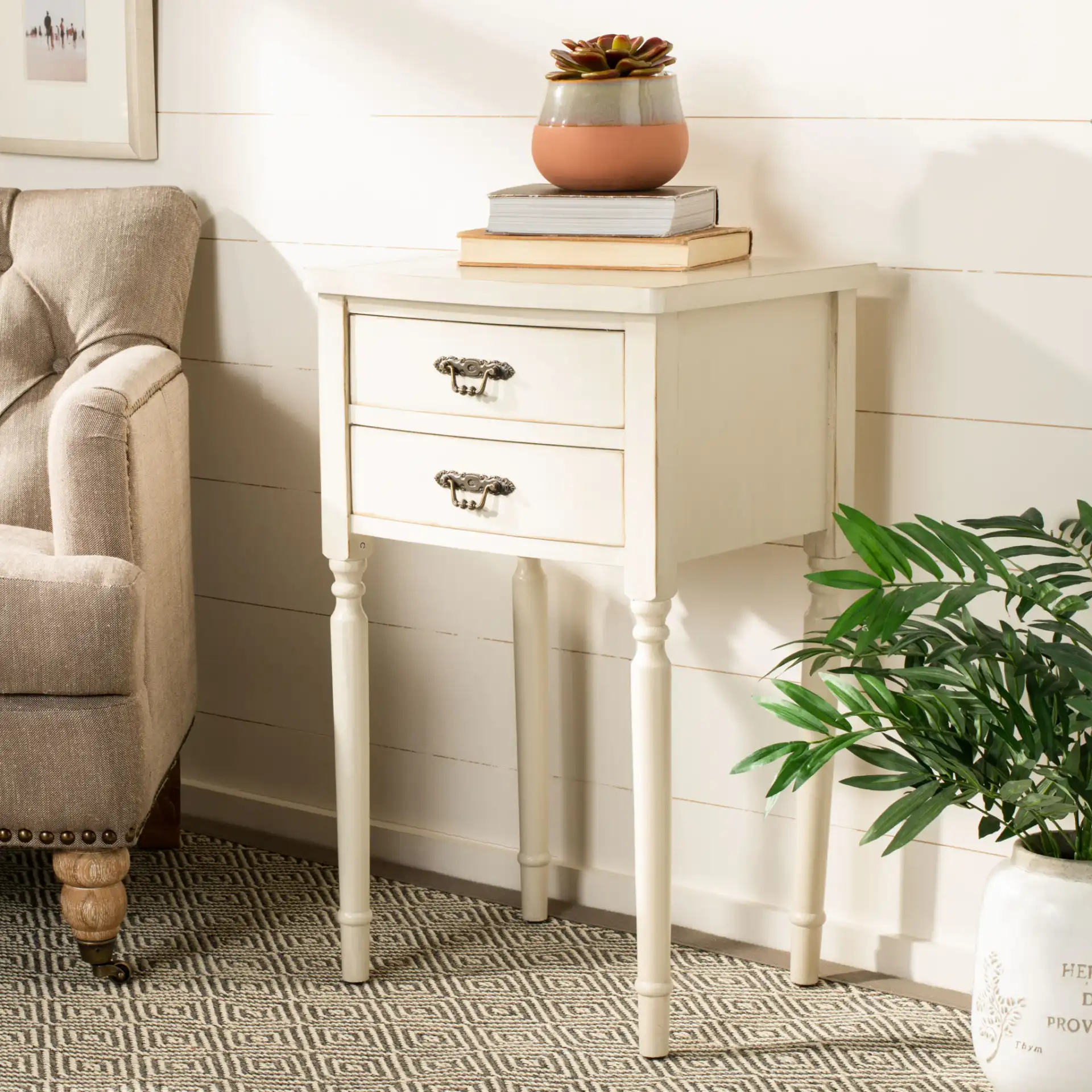 Marilyn End Table in Teal in a styled room