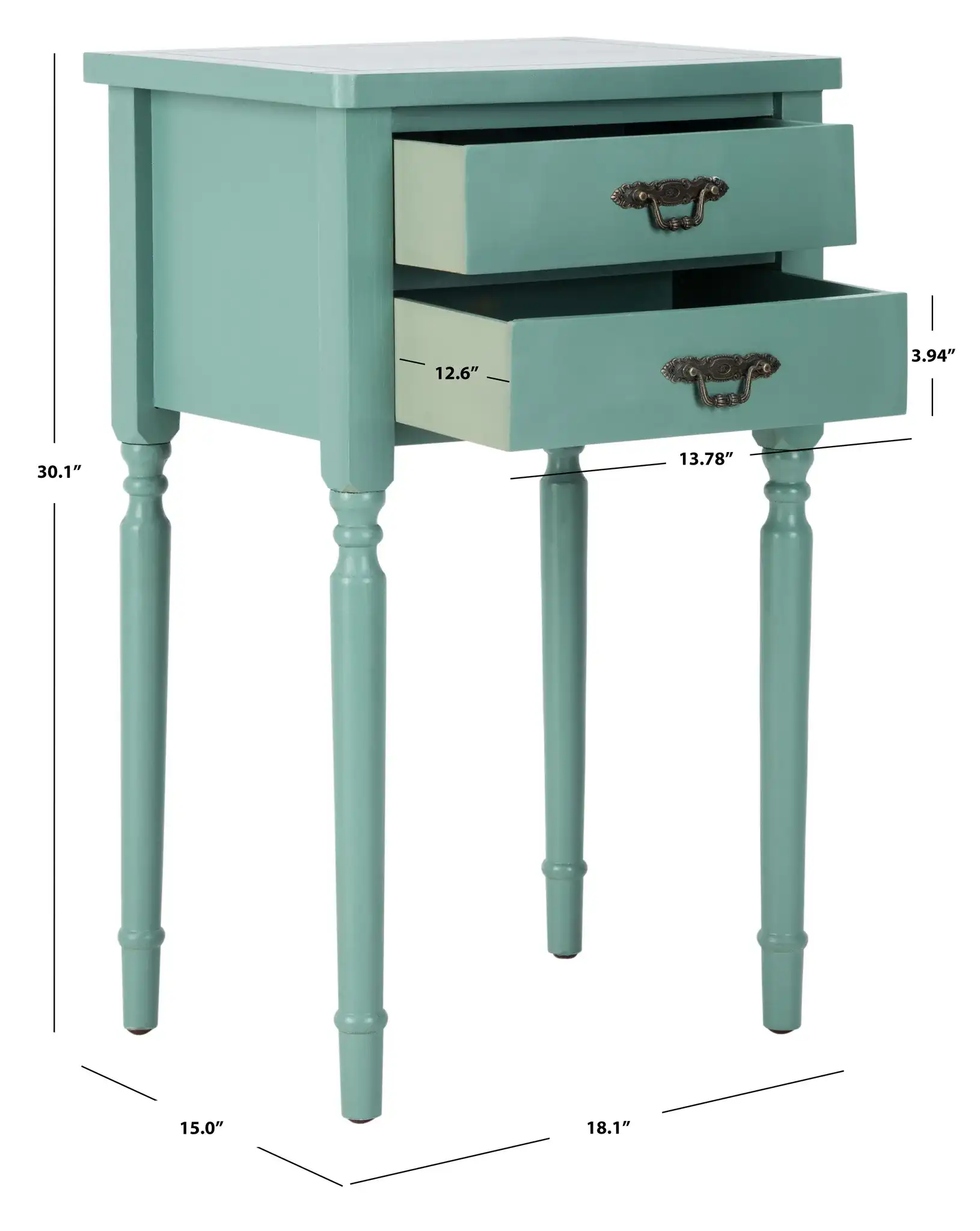 Marilyn End Table in Teal, detail view