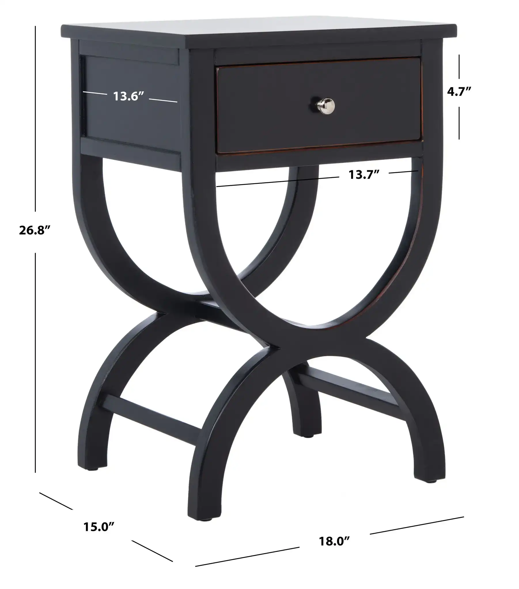 Maxine Accent Table With Storage Drawer in Black, detail view