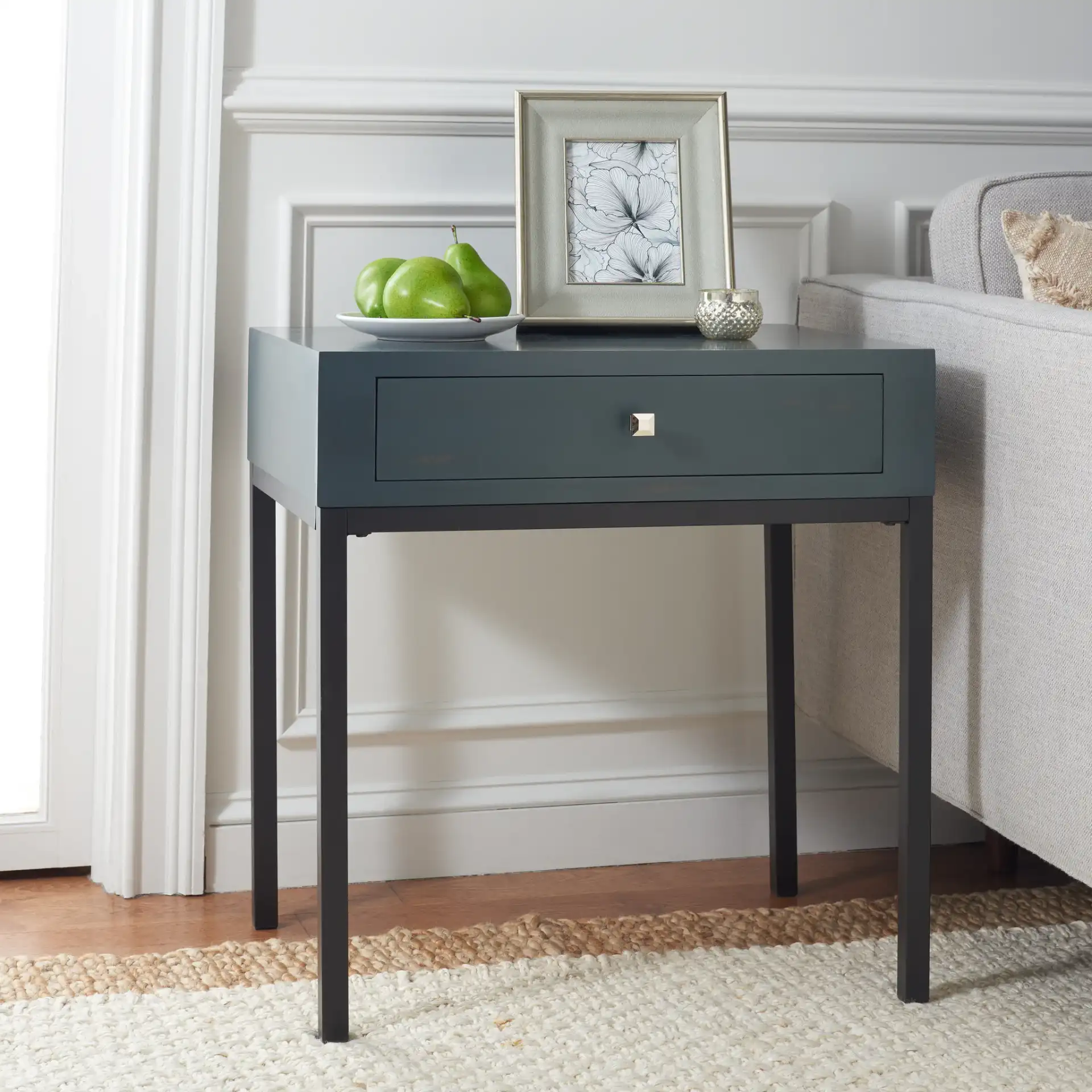 Adena Accent Table in White in a styled room