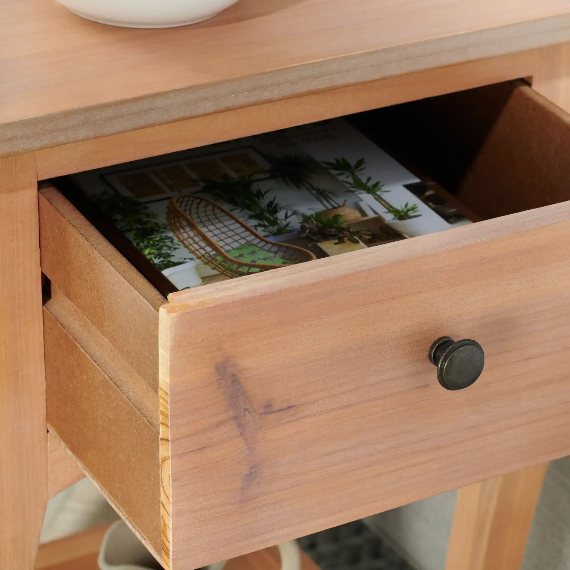 Thelma End Table in Honey Natural in a styled room