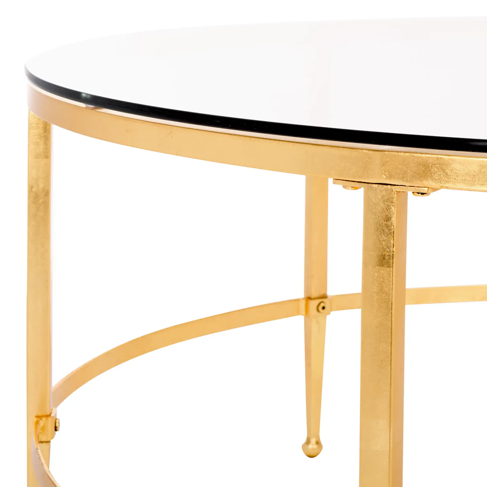 Edmund Cocktail Table in Gold / Glass in a styled room