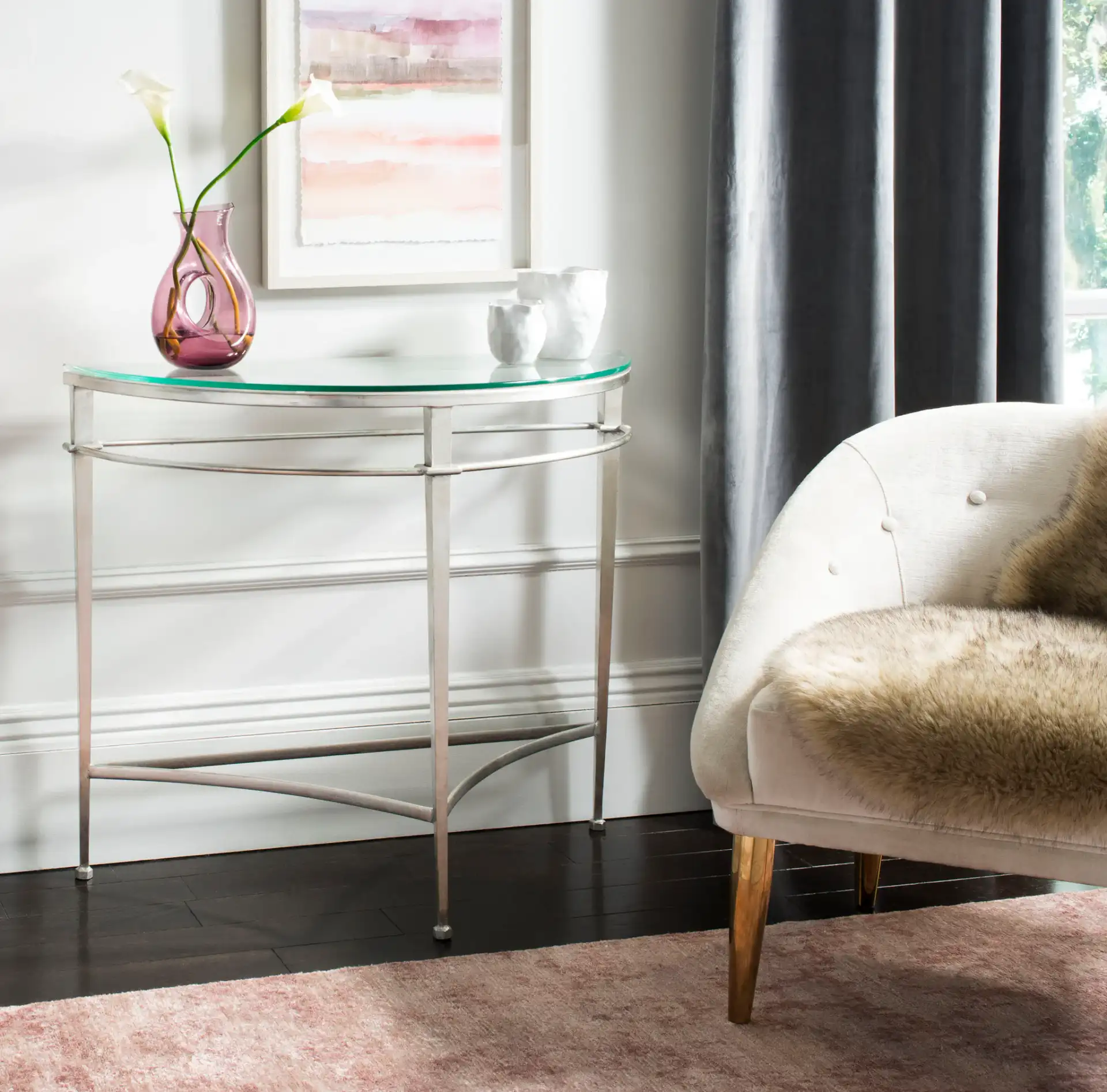 Baur Console Table in Gold in a styled room