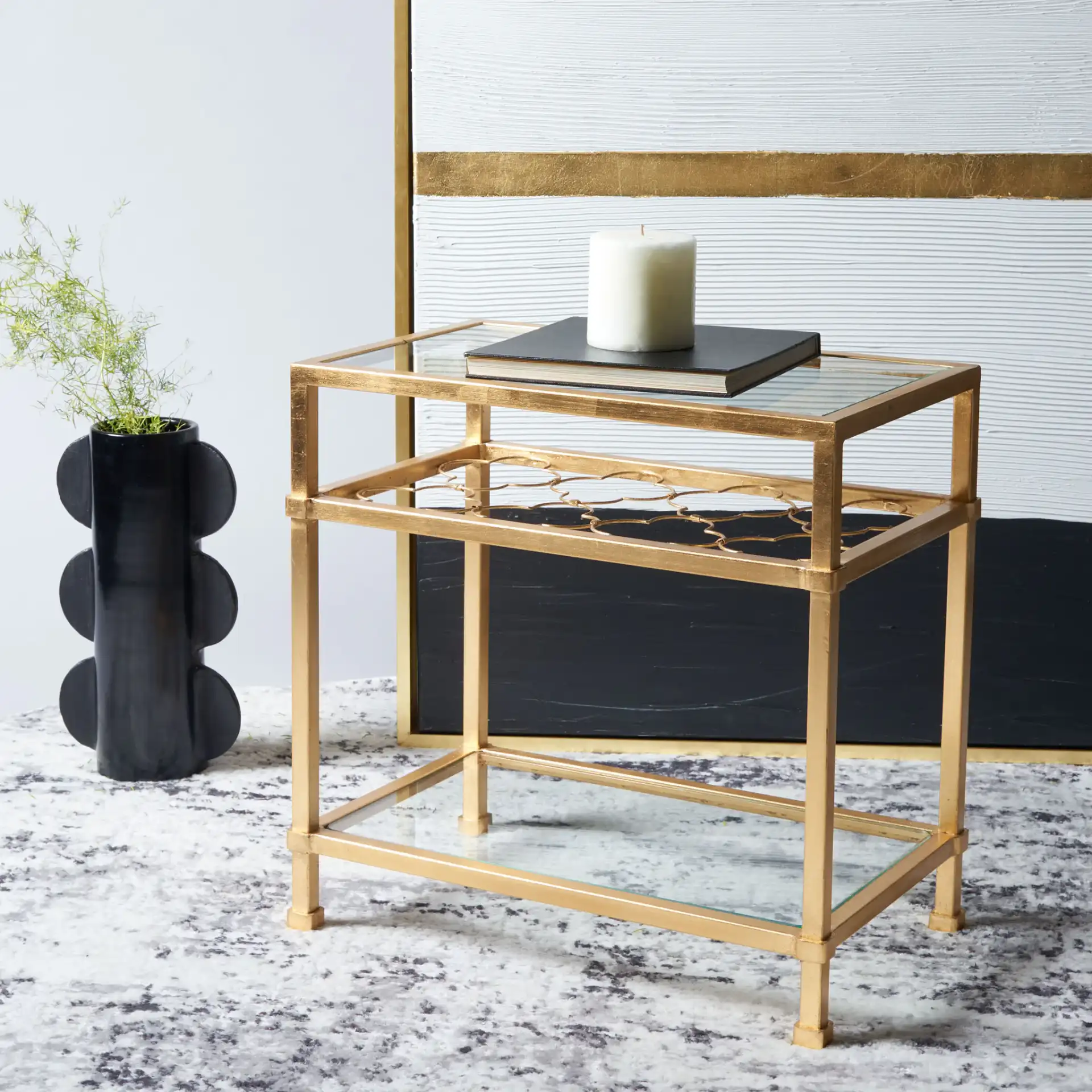 Hanzel Side Table in Gold in a styled room