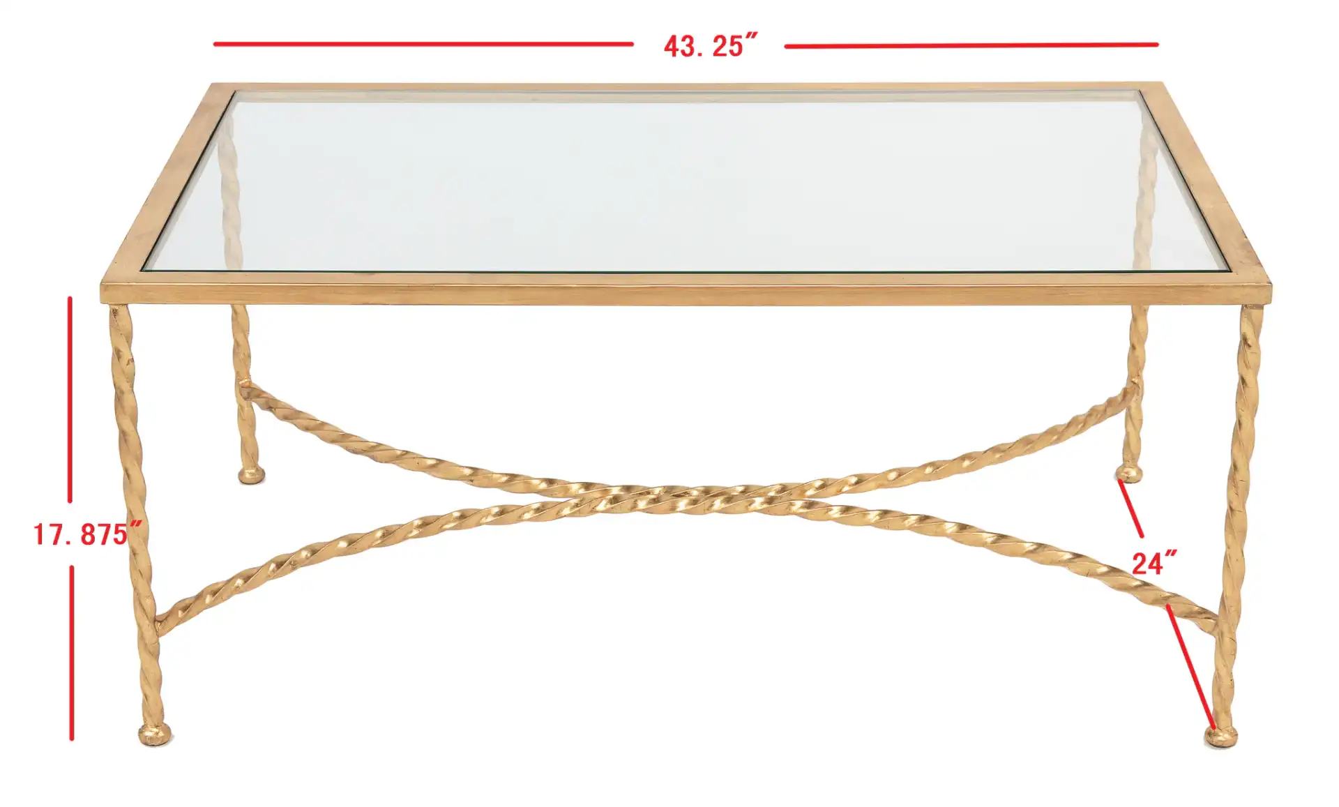 Matilda Glass Coffee Table in Gold, detail view