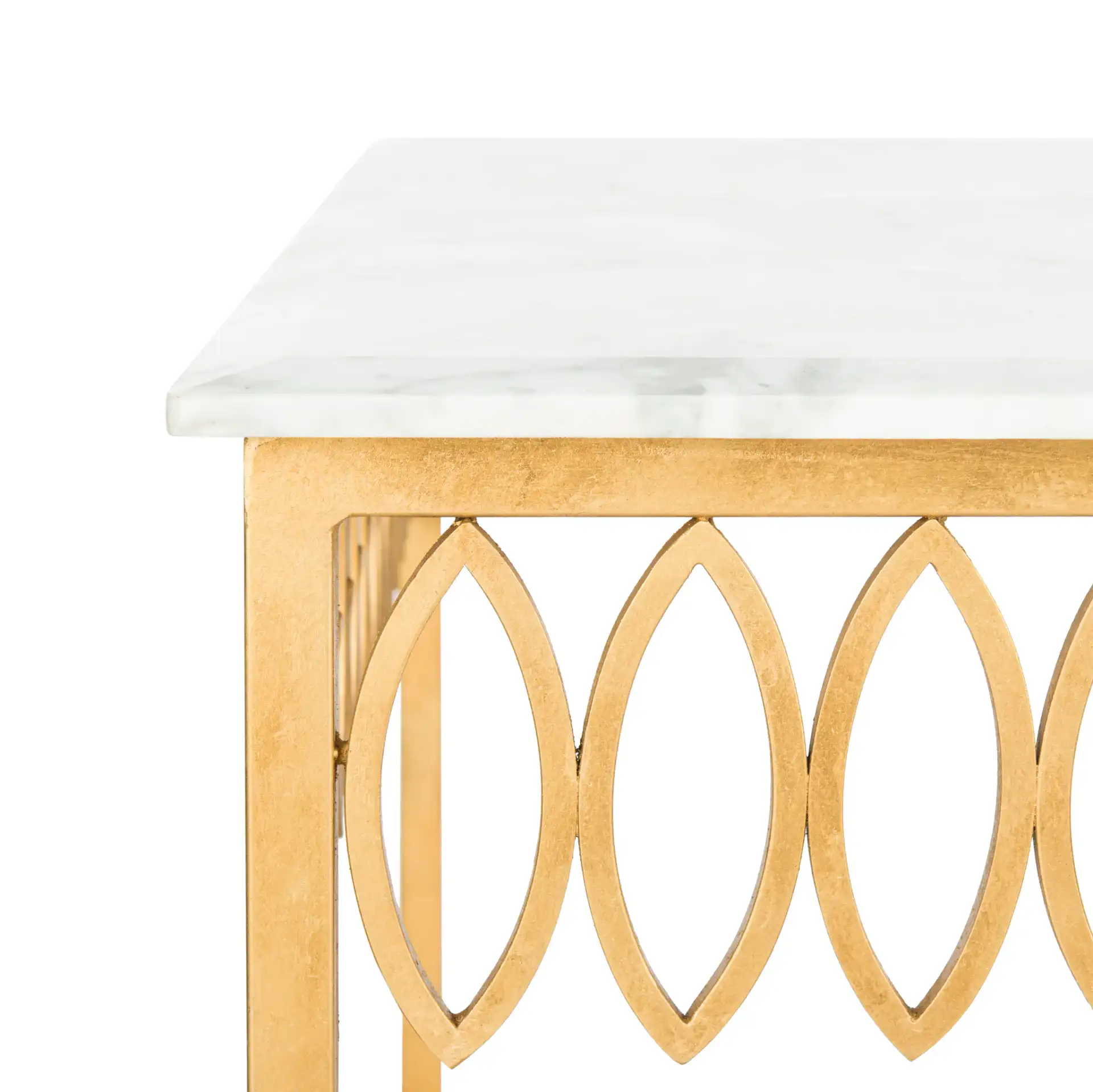 Natalia Cocktail Table in Gold / White in a styled room