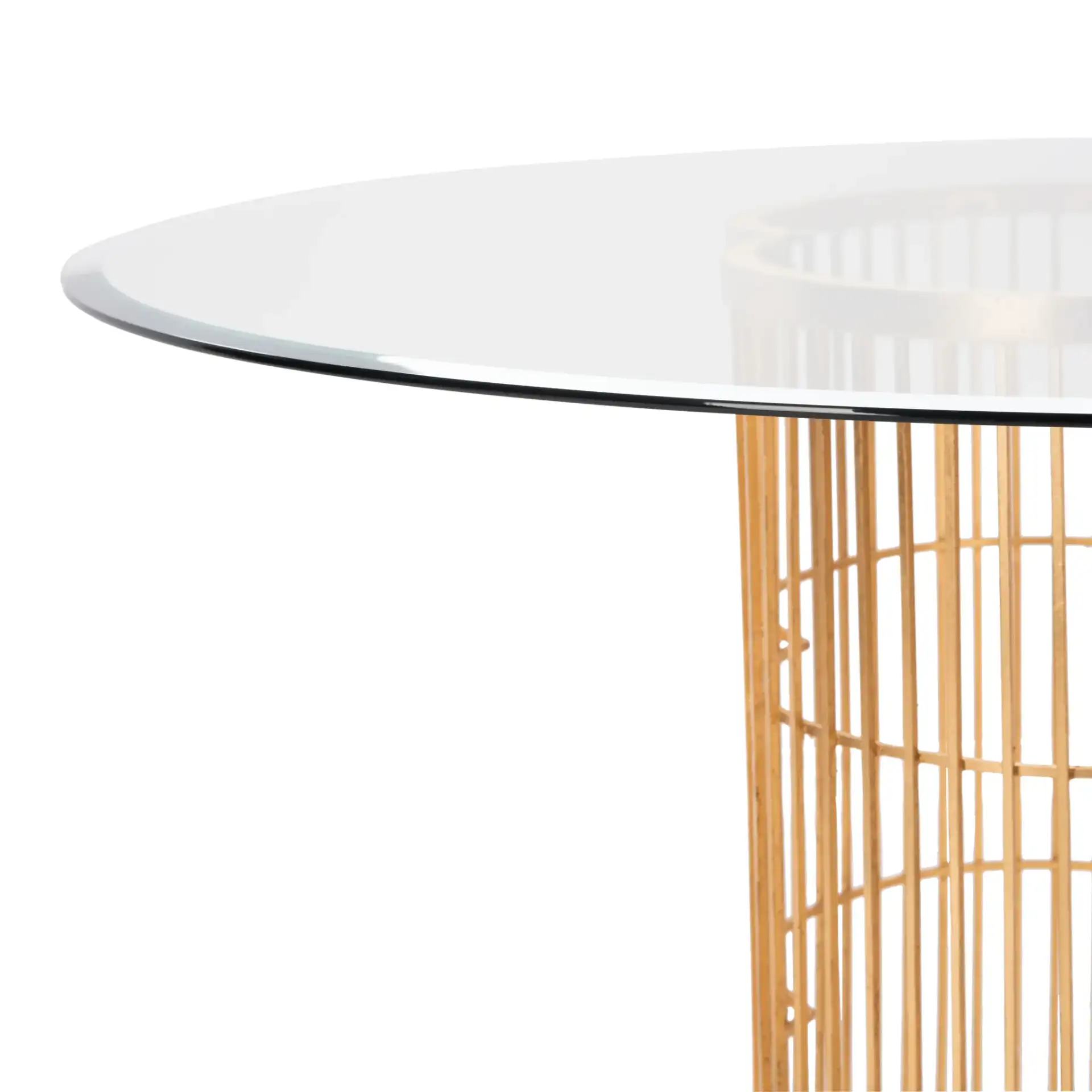 Noore 54-Inch Gold Dining Table in Gold / Clear in a styled room