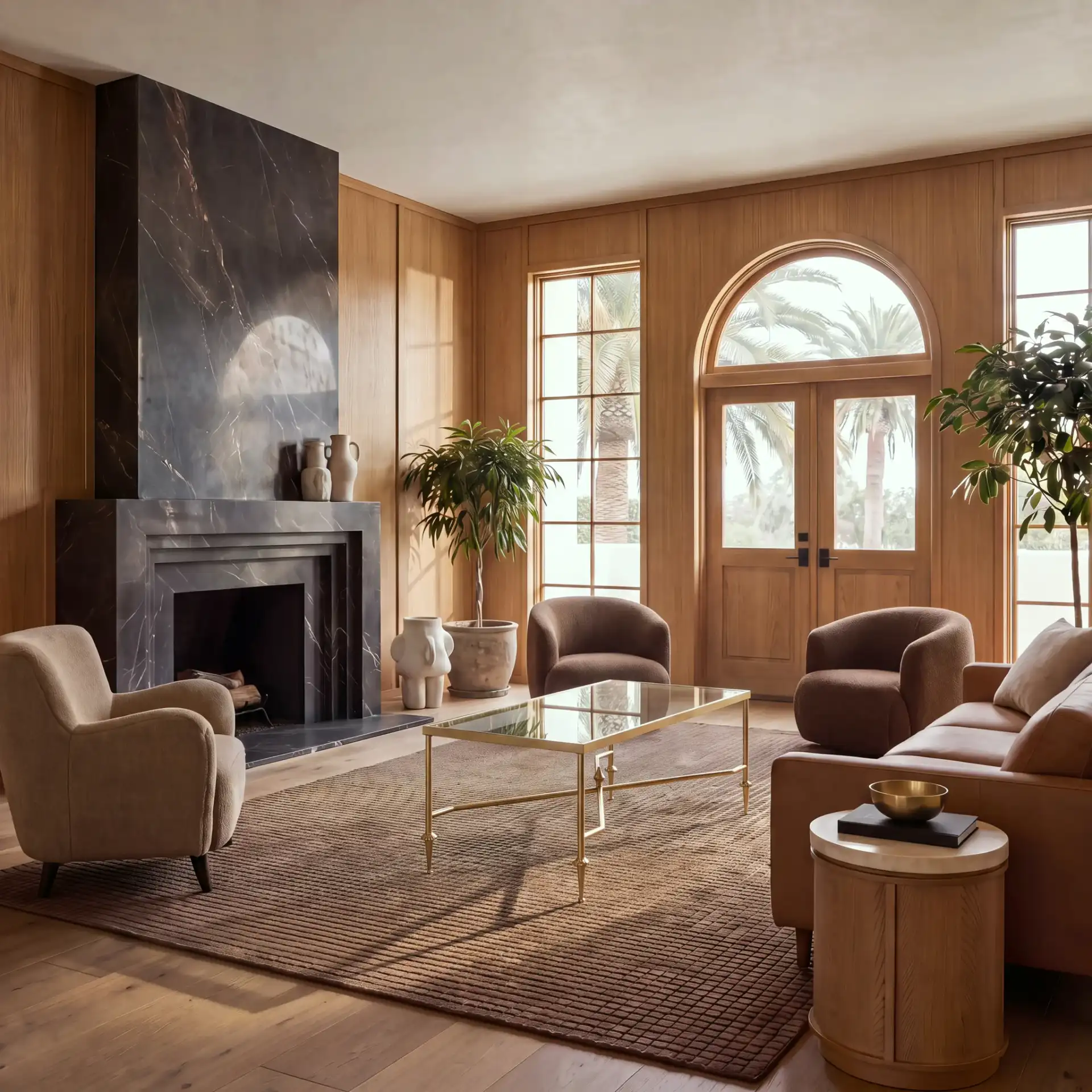 Devi Gold Leaf Coffee Table in Gold in a styled room