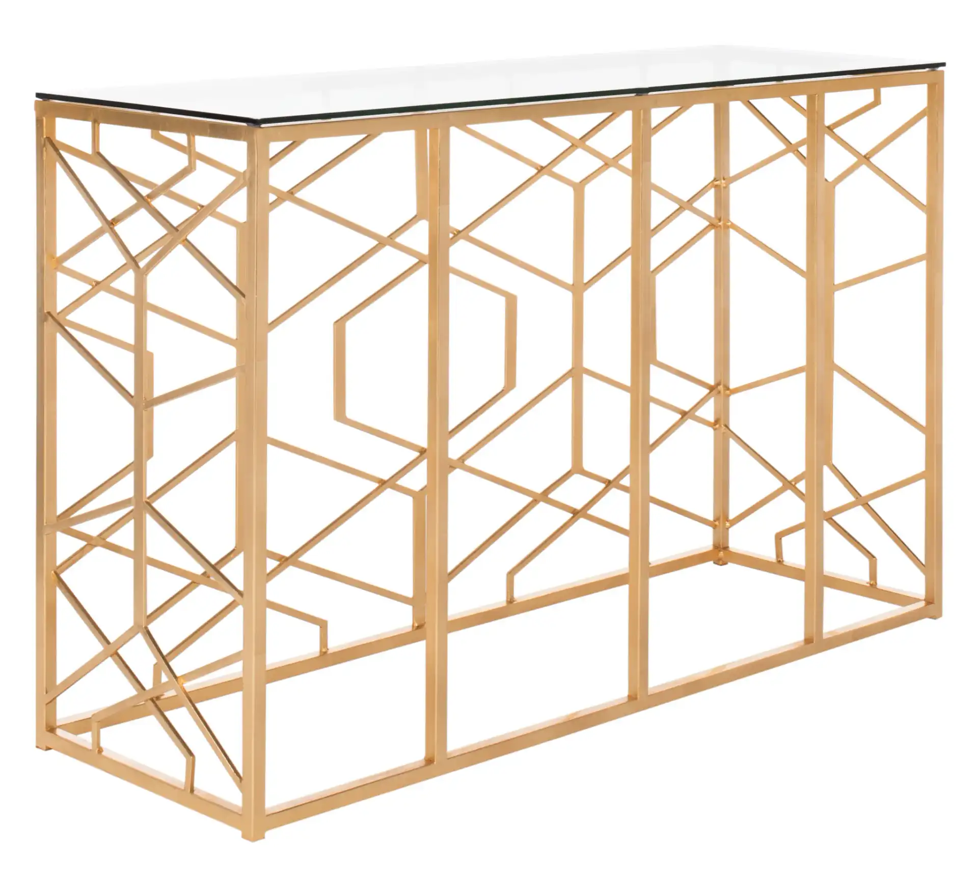 Sean Gold Leaf Console Table in Gold, detail view