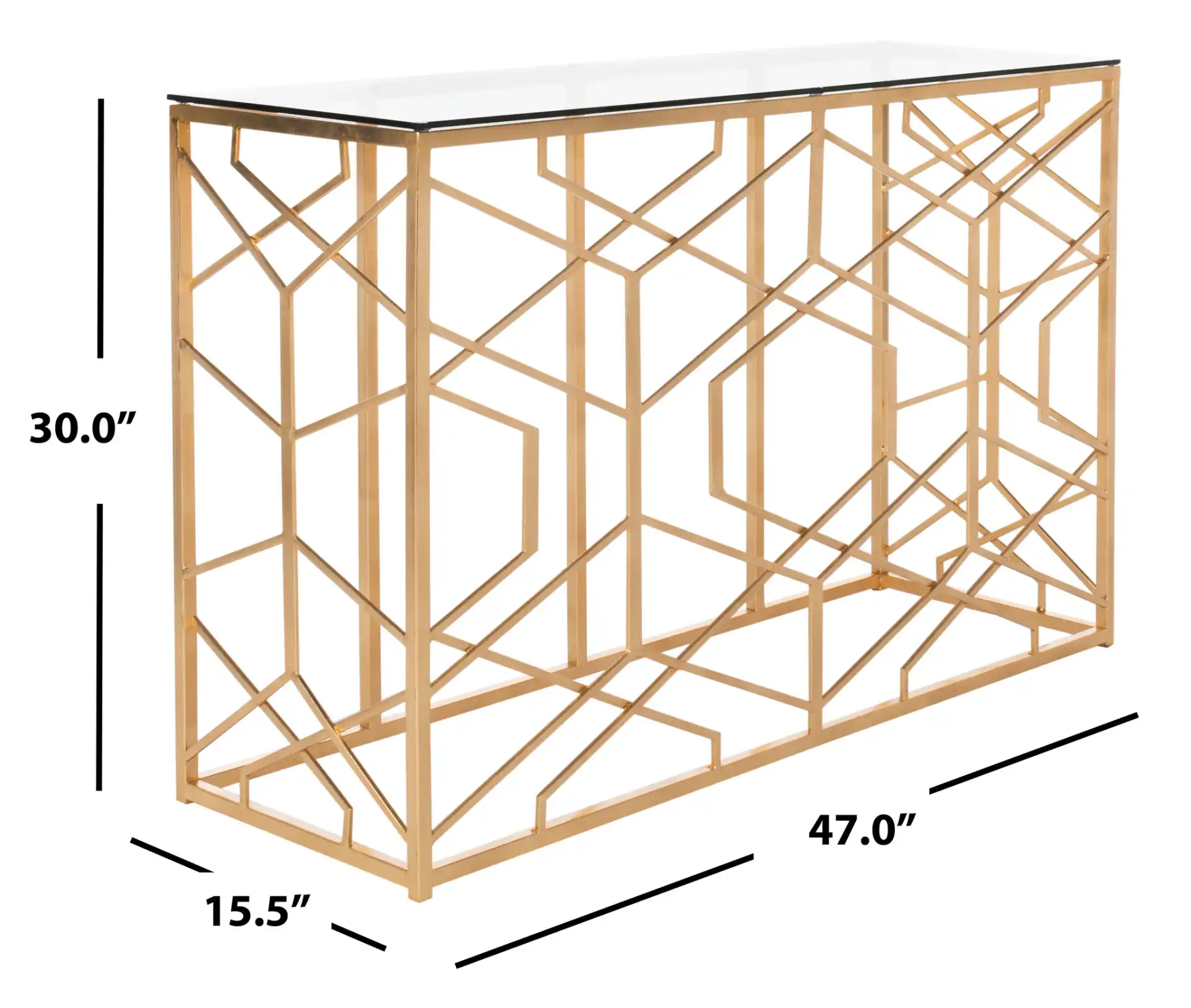 Sean Gold Leaf Console Table in Gold, detail view