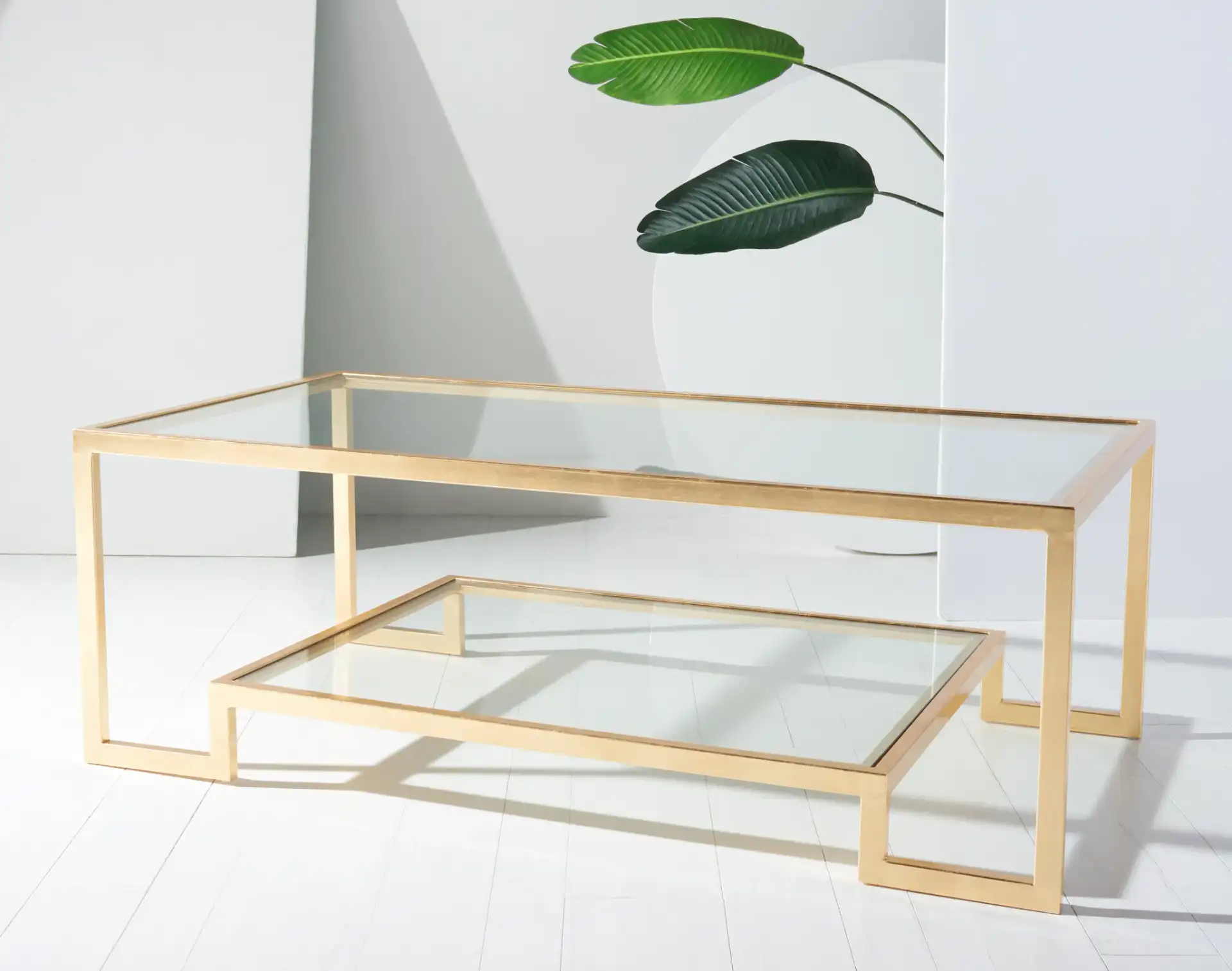 Vivian Gold Leaf Coffee Table in Gold in a styled room