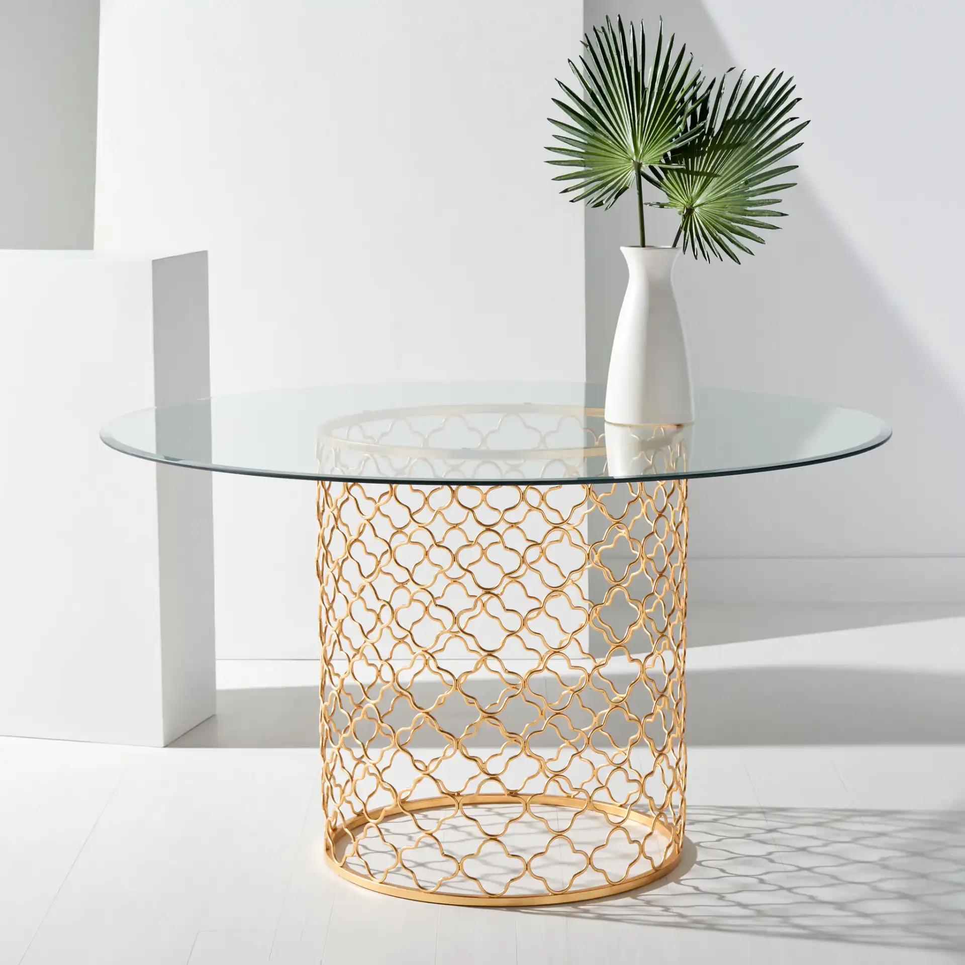Sandrarose Metal Dining Table in Gold in a styled room
