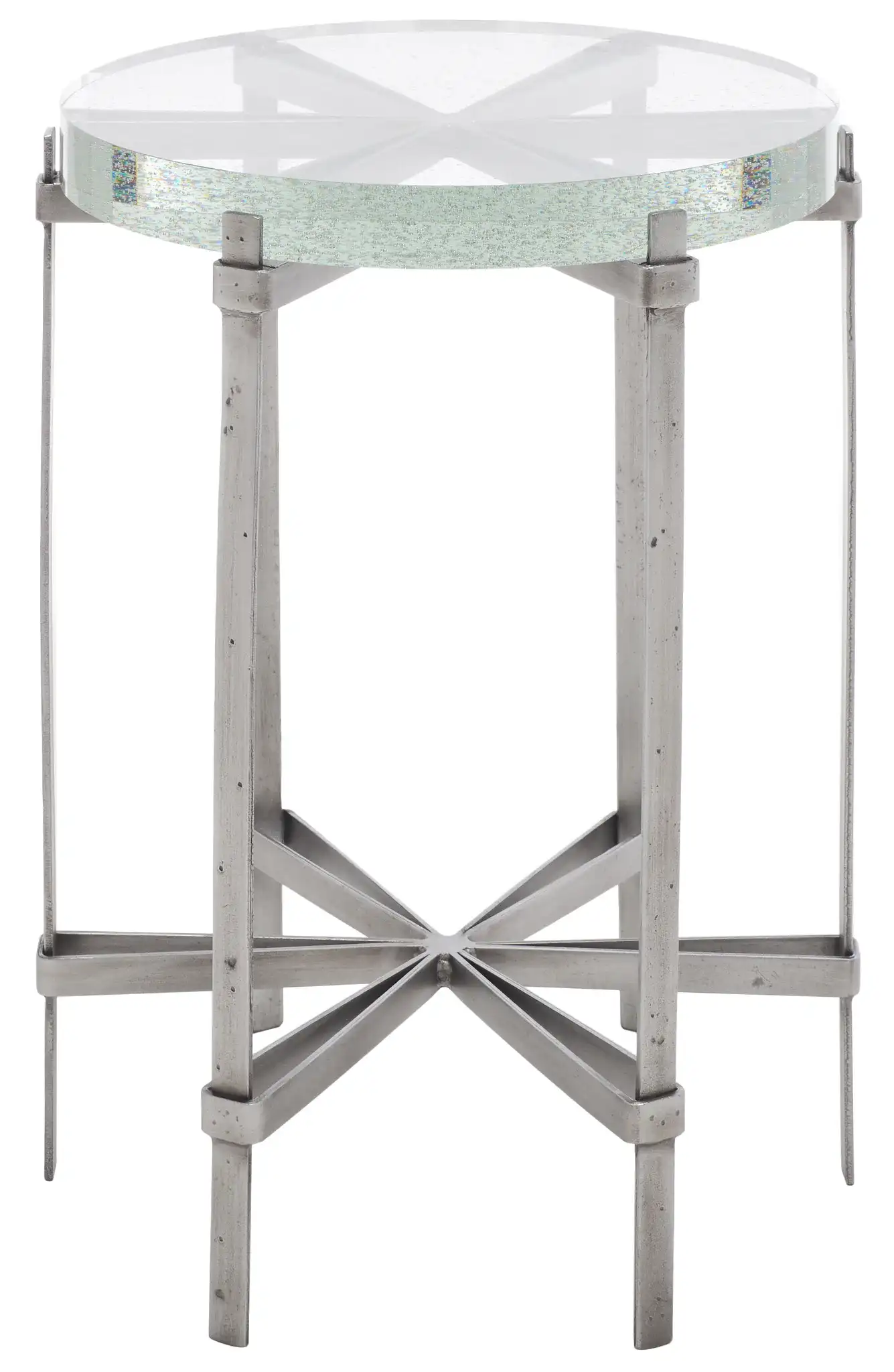 Evyanna Round Bubble Glass Table in Silver / Clear