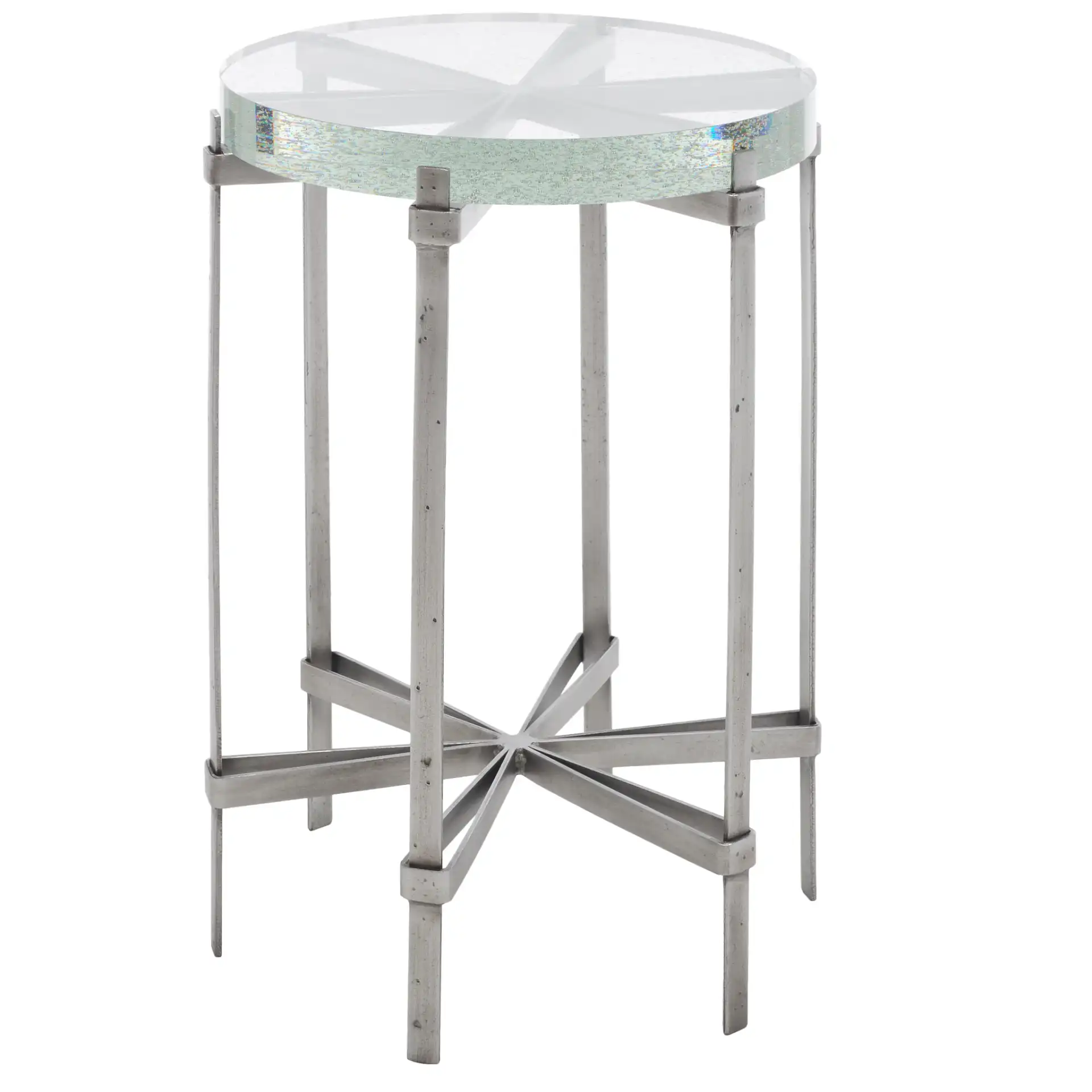 Evyanna Round Bubble Glass Table in Silver / Clear, detail view