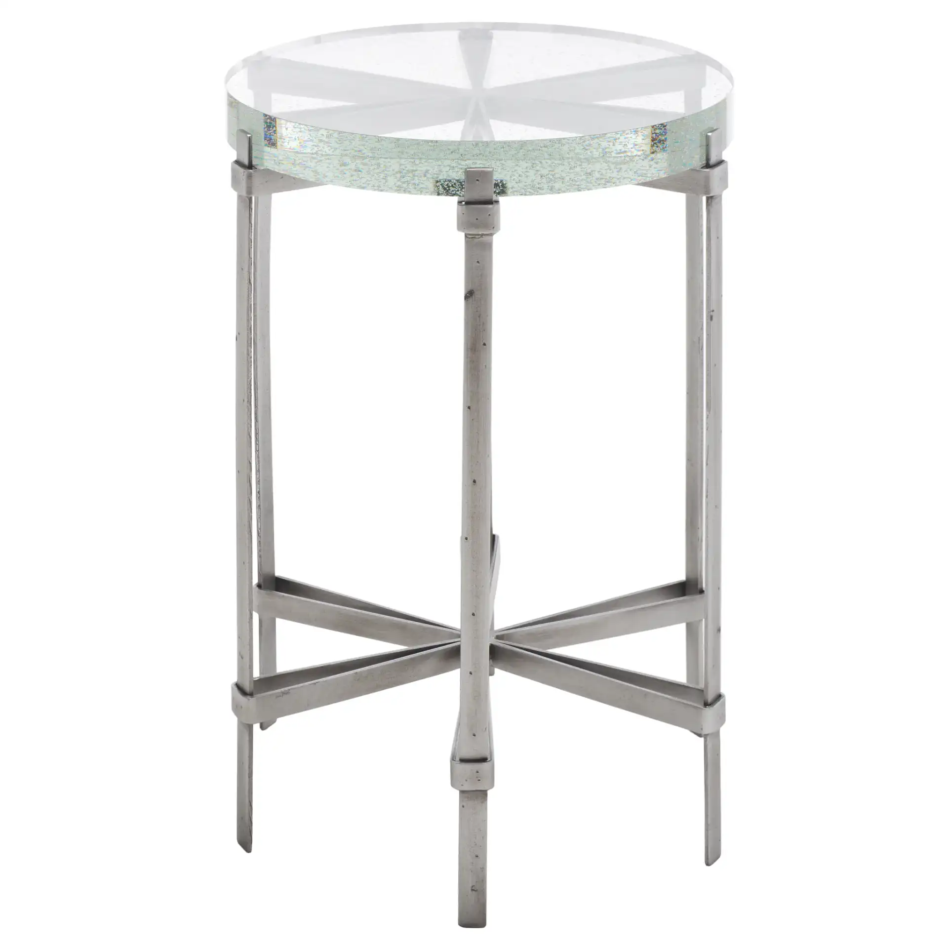 Evyanna Round Bubble Glass Table in Silver / Clear, detail view