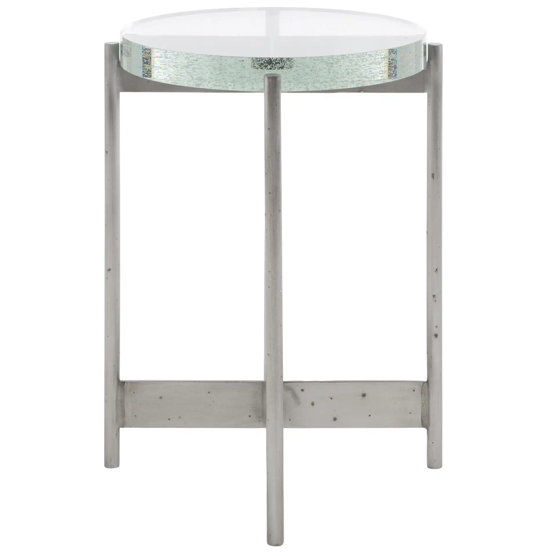 Adriella Round Bubble Glass Table in Silver / Clear, detail view