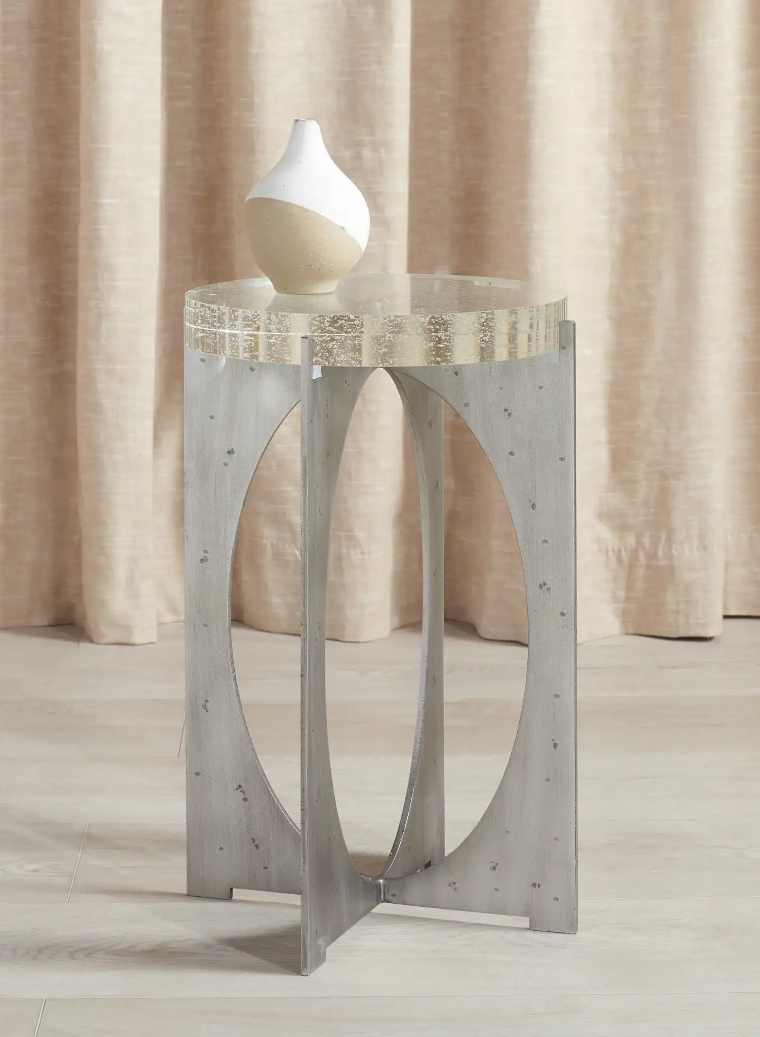 Hannamaria Bubble Glass Table in Silver / Clear in a styled room