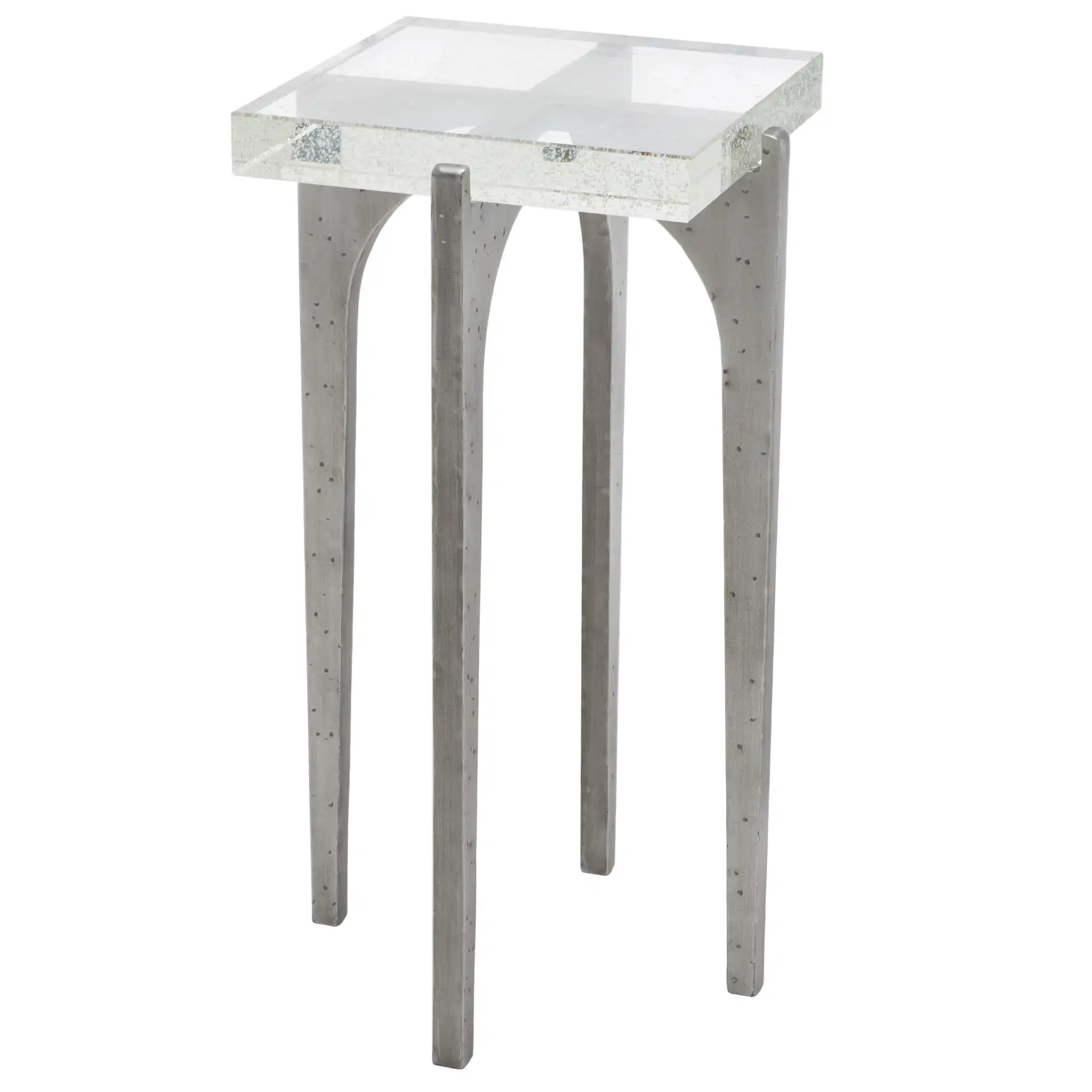 Tawny Square Bubble Glass Accent Table in Silver / Clear, detail view