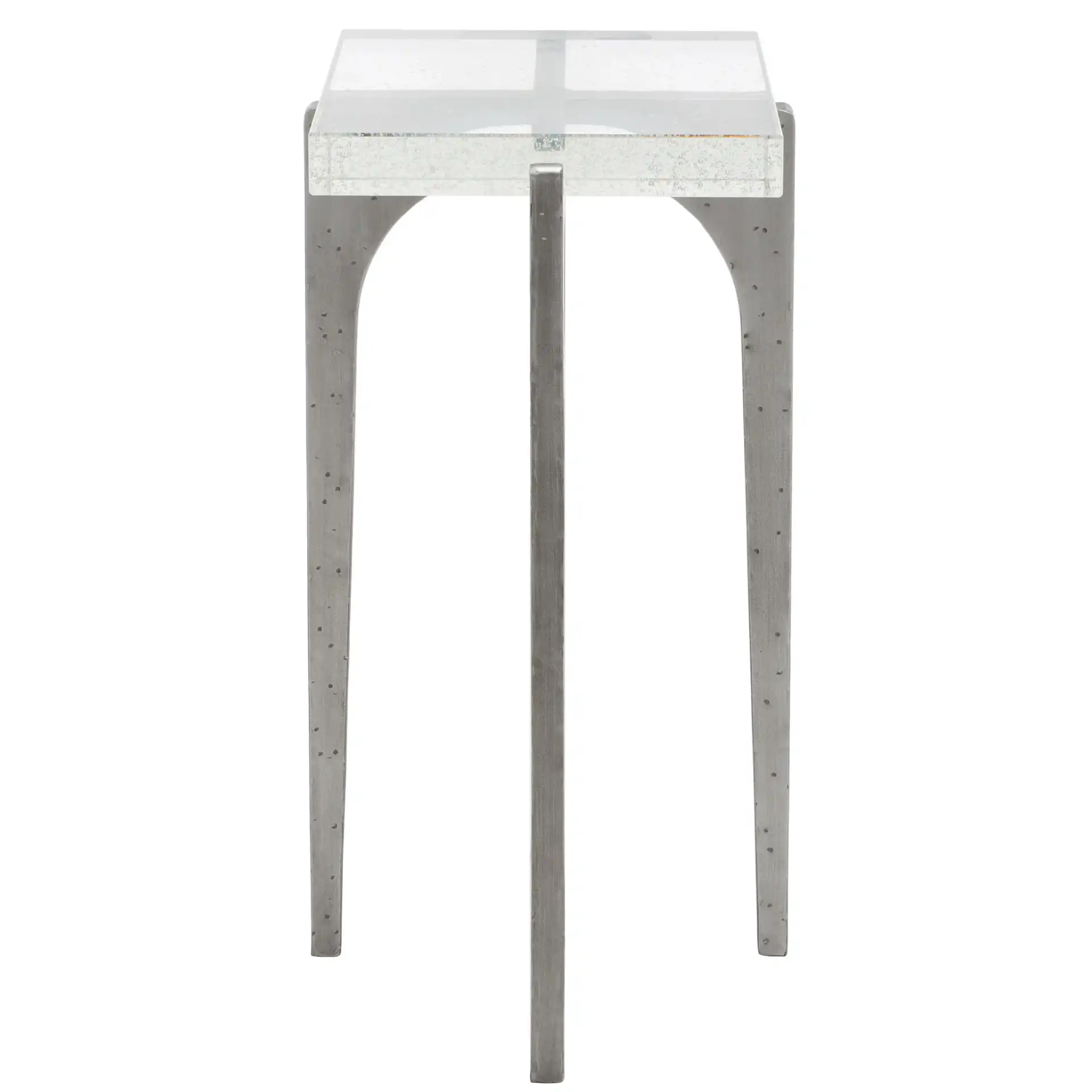 Tawny Square Bubble Glass Accent Table in Silver / Clear, detail view