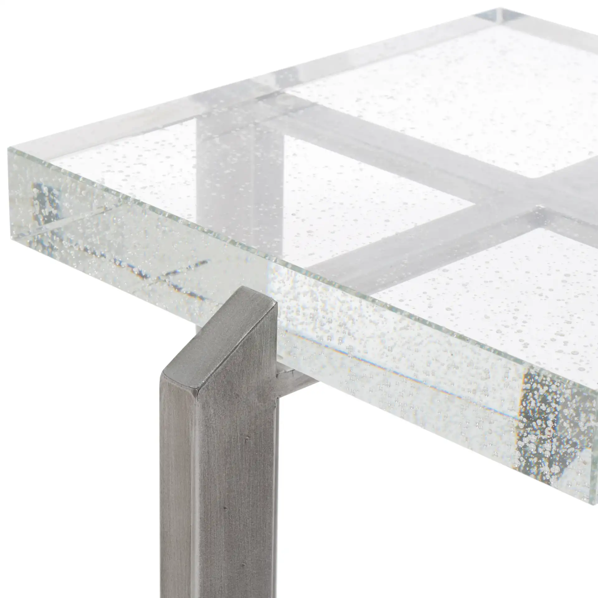 Pixie Square Bubble Glass Accent Table in Silver / Clear in a styled room
