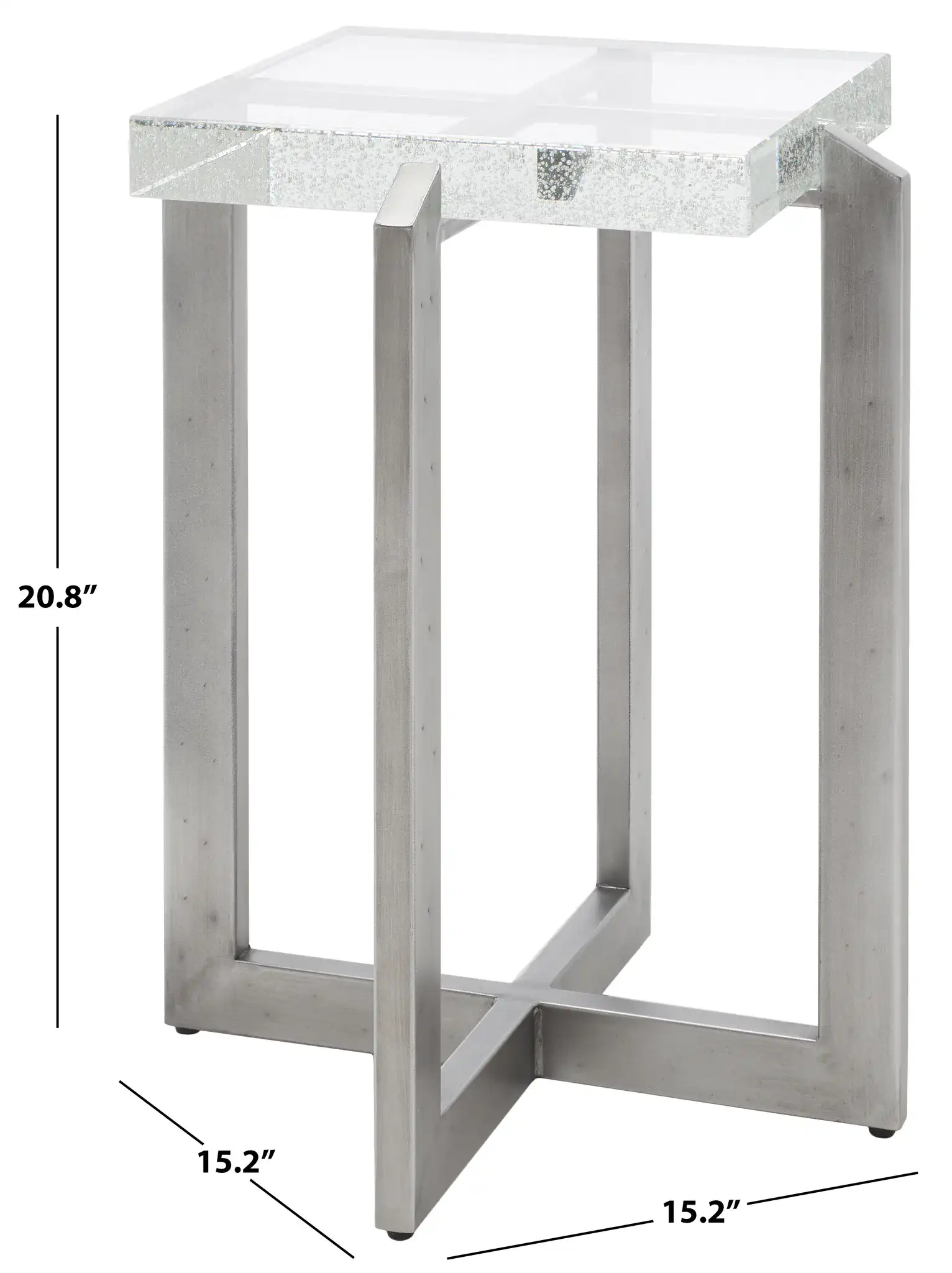 Pixie Square Bubble Glass Accent Table in Silver / Clear, detail view