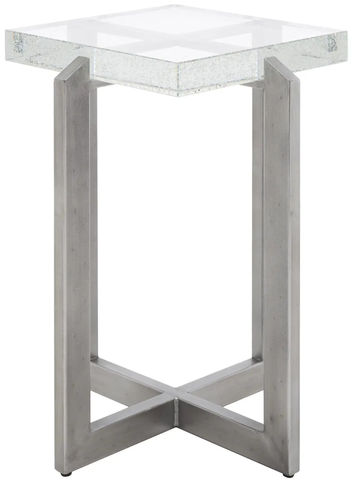 Pixie Square Bubble Glass Accent Table in Silver / Clear