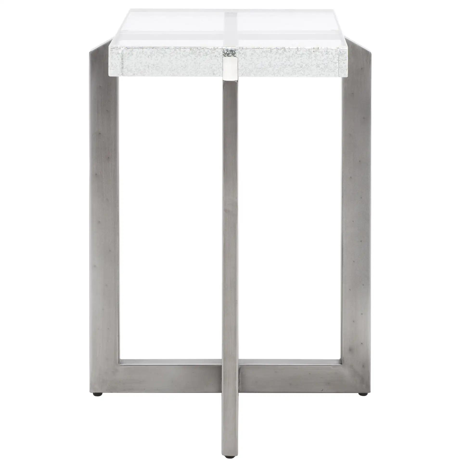 Pixie Square Bubble Glass Accent Table in Silver / Clear, detail view