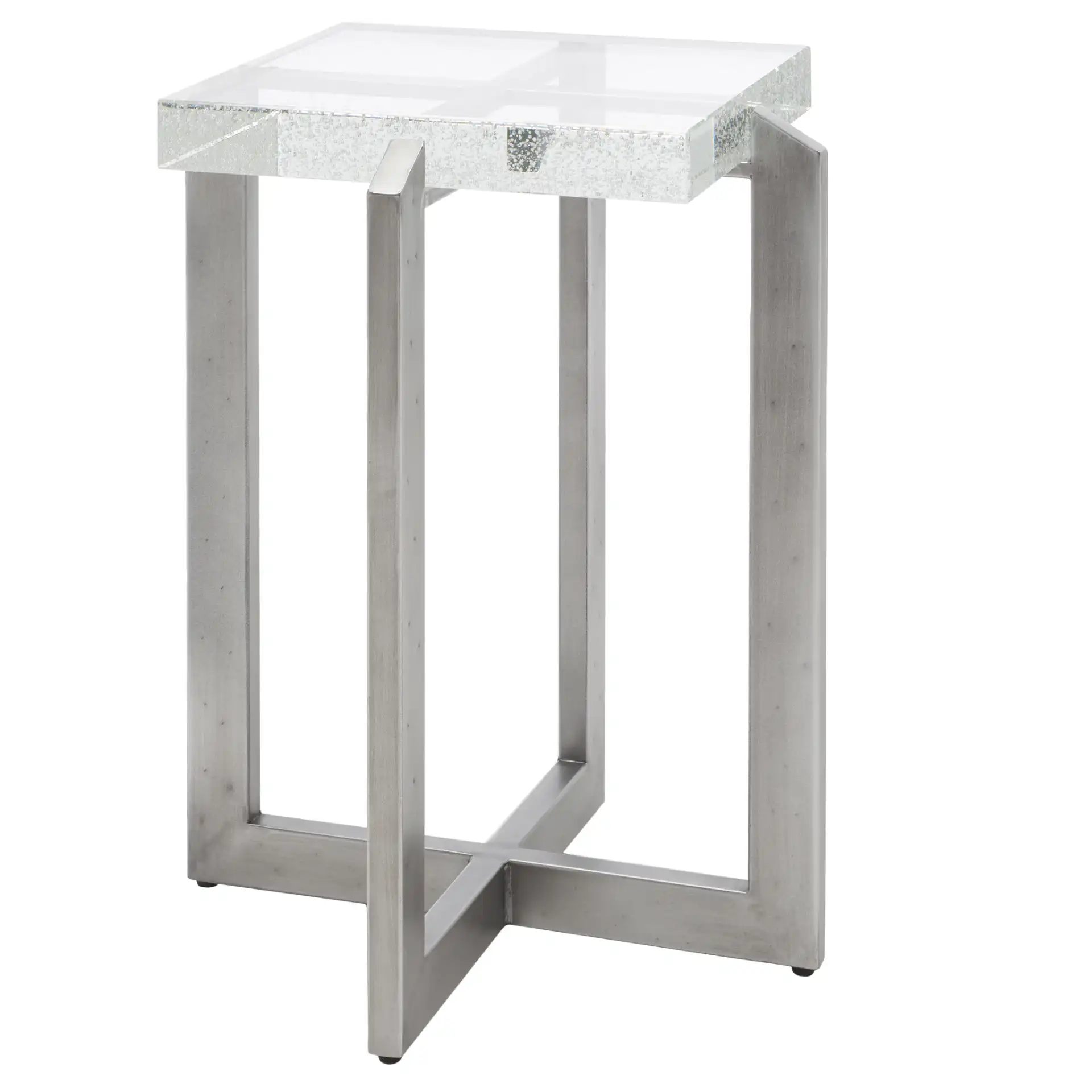Pixie Square Bubble Glass Accent Table in Silver / Clear, detail view
