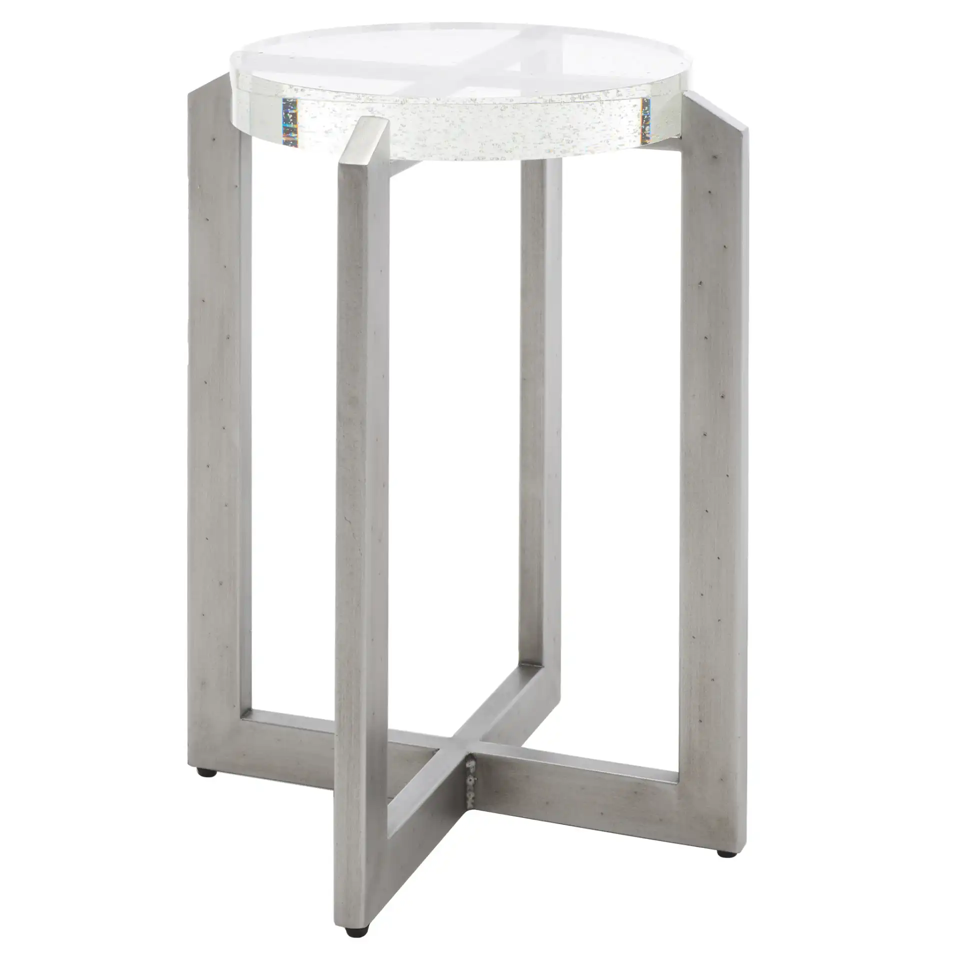 Pixie Round Bubble Glass Accent Table in Silver / Clear, detail view