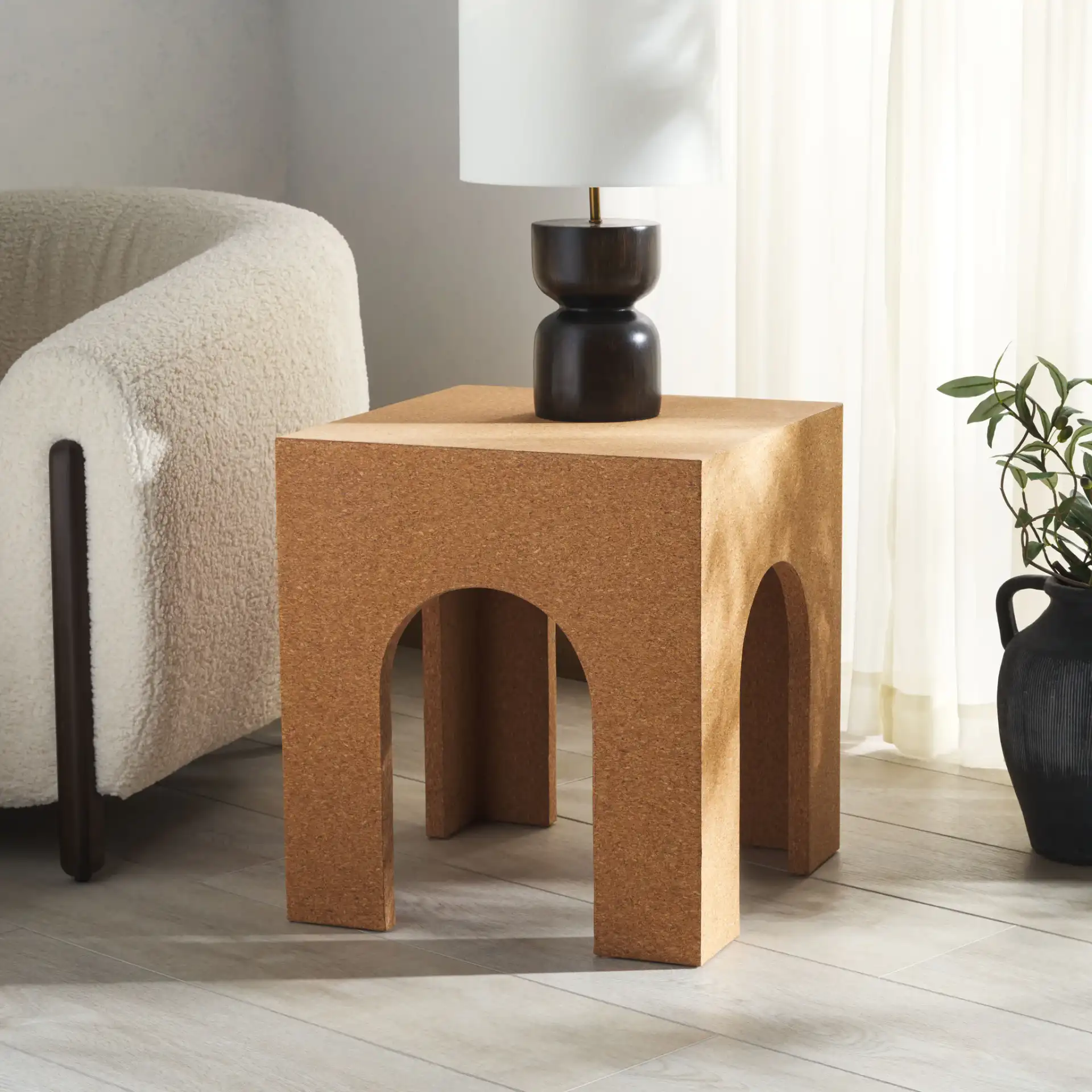Hansel Cork Accent Table in Cork in a styled room