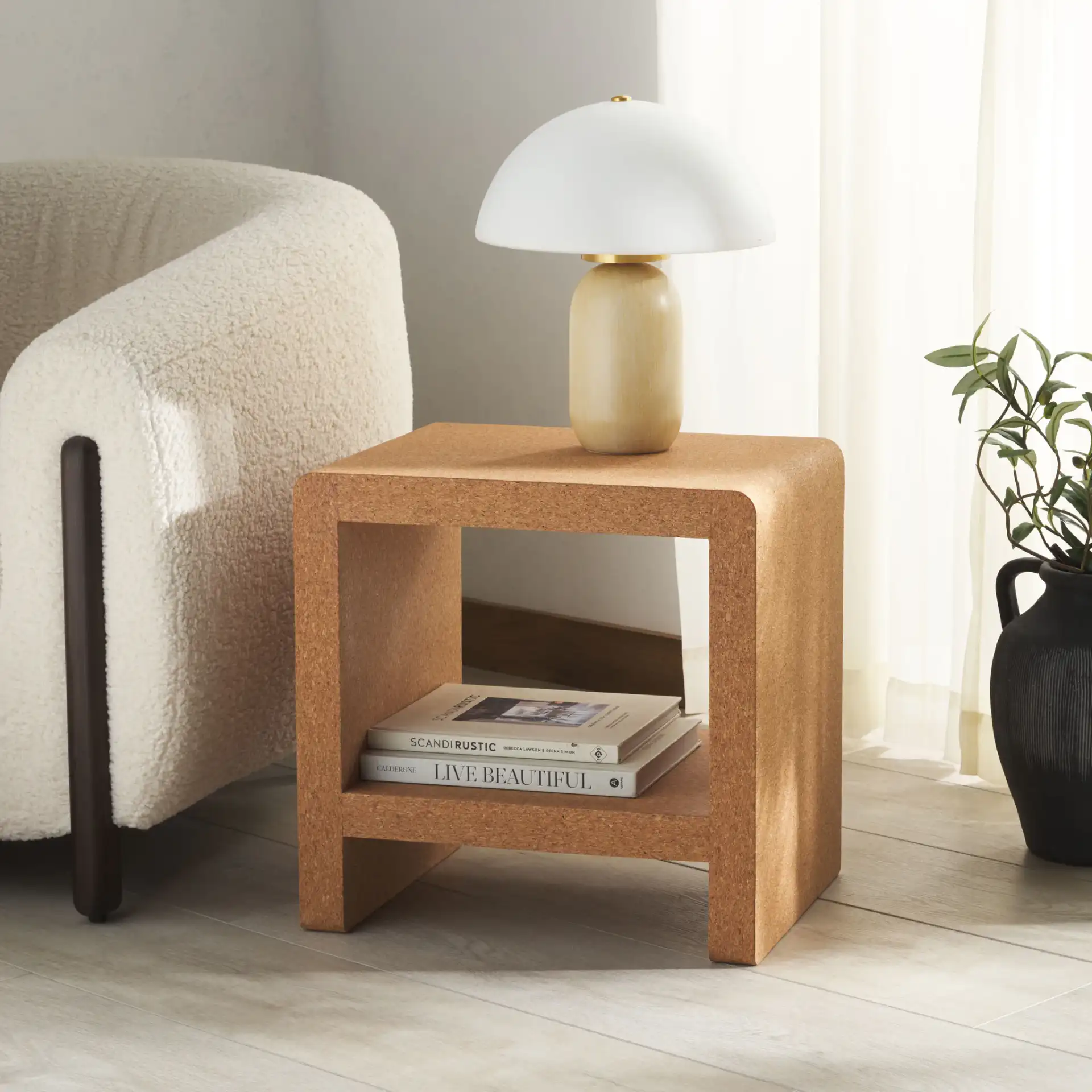 Daysie Cork Accent Table in Cork in a styled room