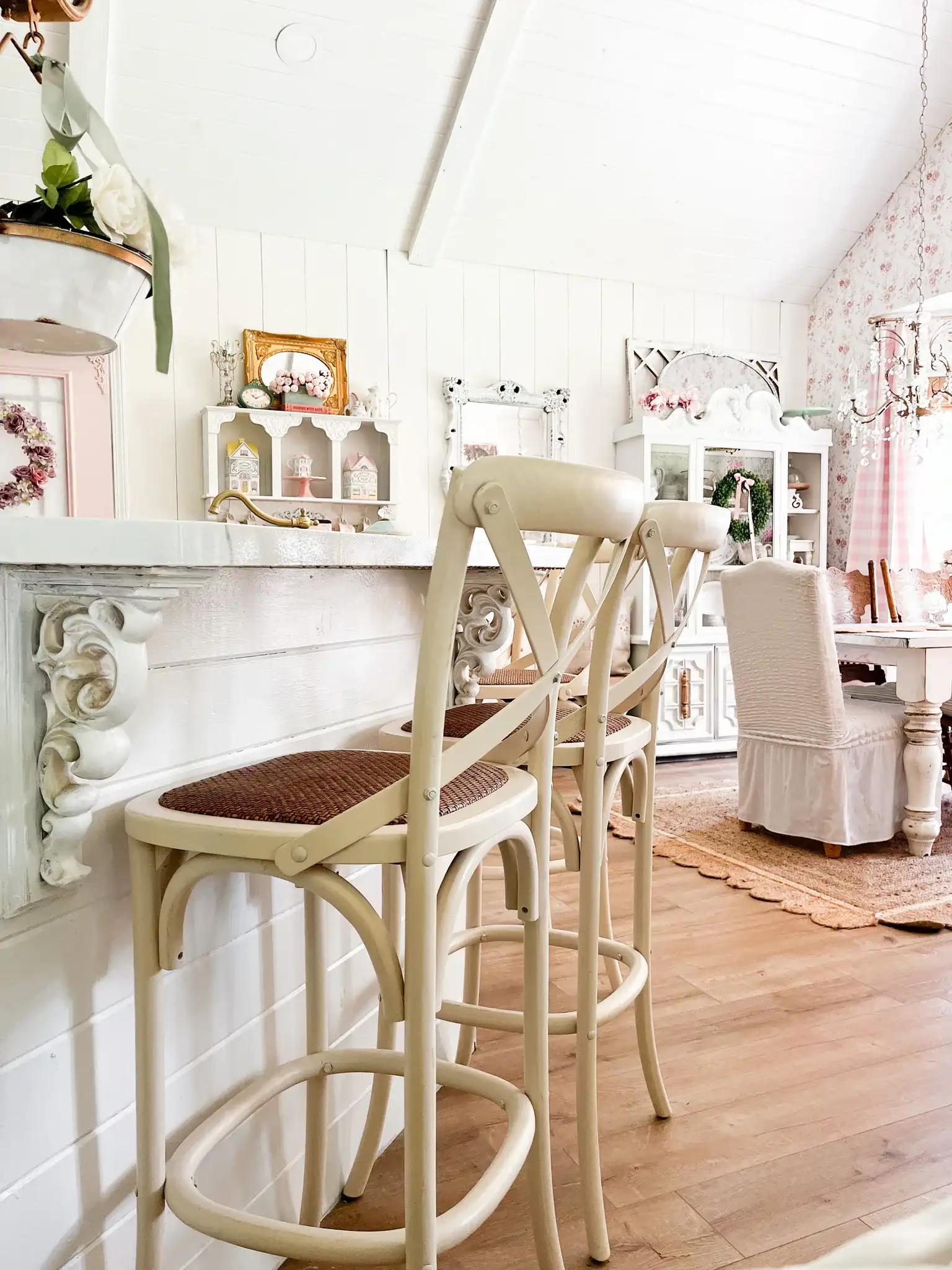 Franklin Barstool in Antique White in a styled room