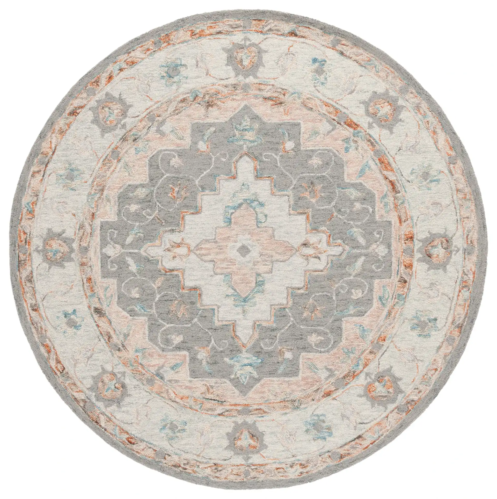 Anatolia Stepped Medallion Hand-Tufted Wool Rug in Gray / Rust