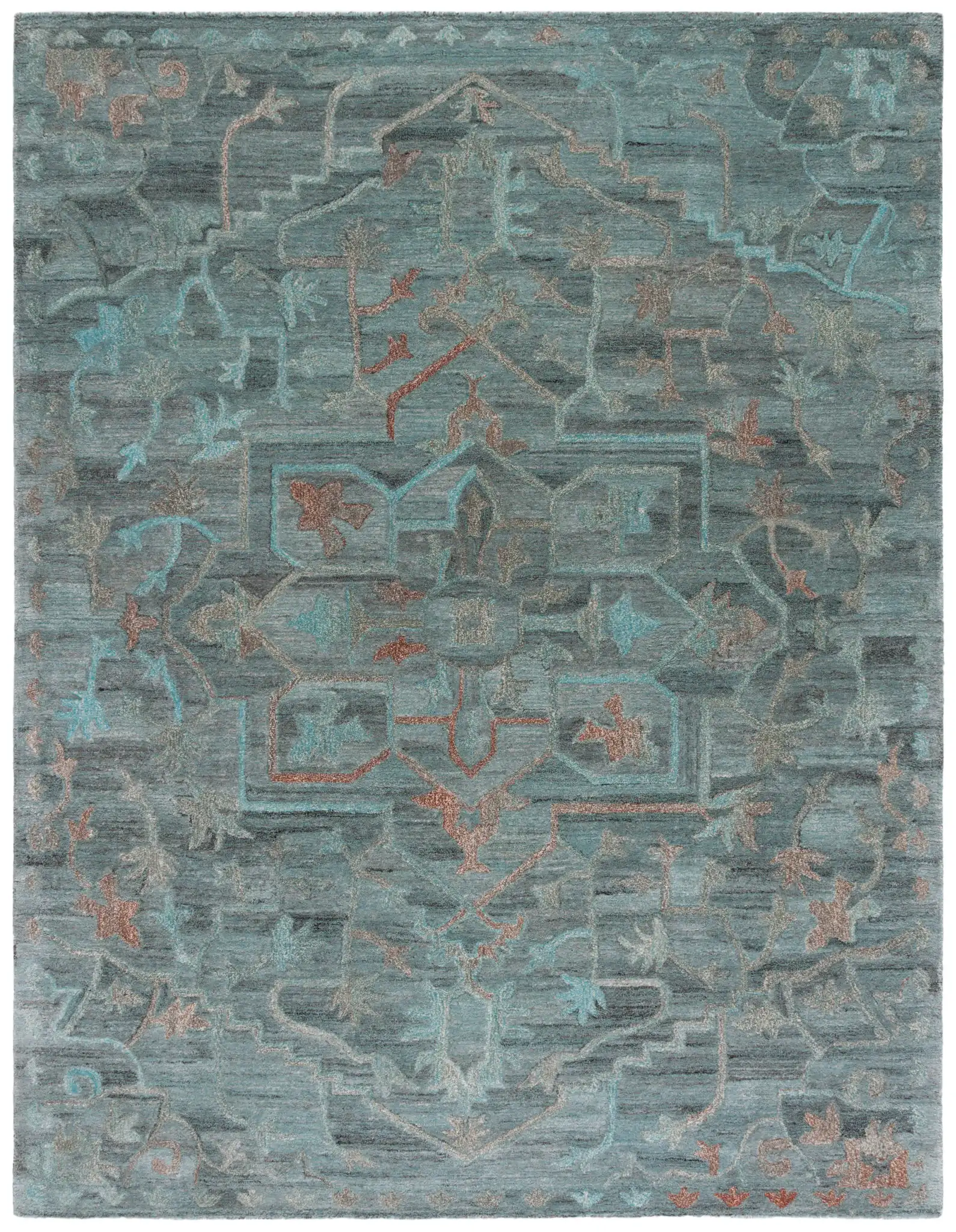 Anatolia Stepped Medallion Hand-Tufted Rug in Teal / Brown