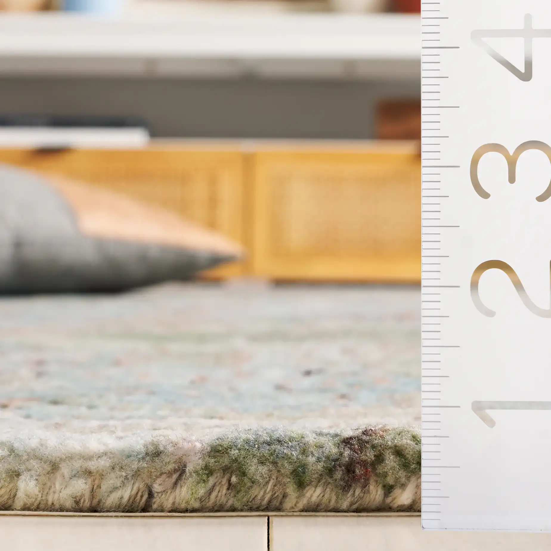 Anatolia Patchwork Hand-Tufted Rug in Teal / Green in a styled room