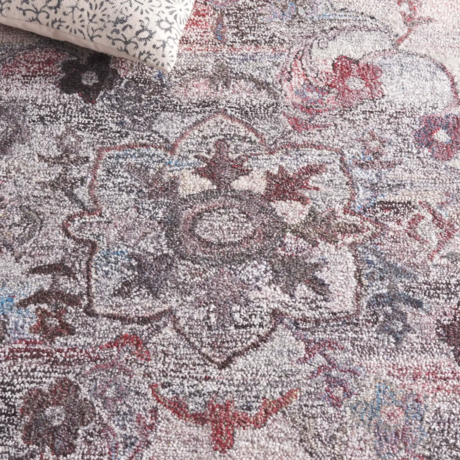 Anatolia Faded Medallion Hand-Tufted Rug in Brown / Pink in a styled room