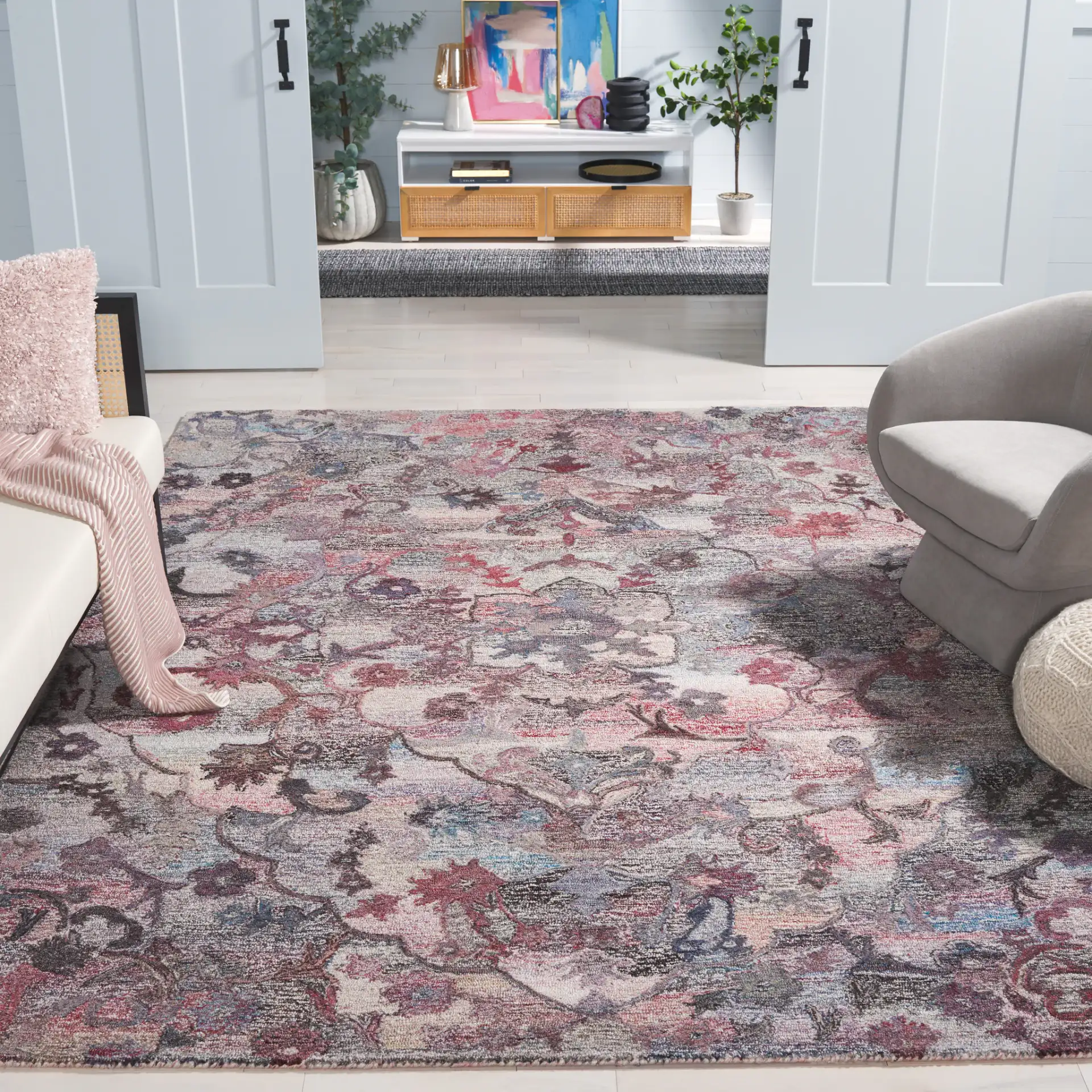 Anatolia Faded Medallion Hand-Tufted Rug in Brown / Pink in a styled room