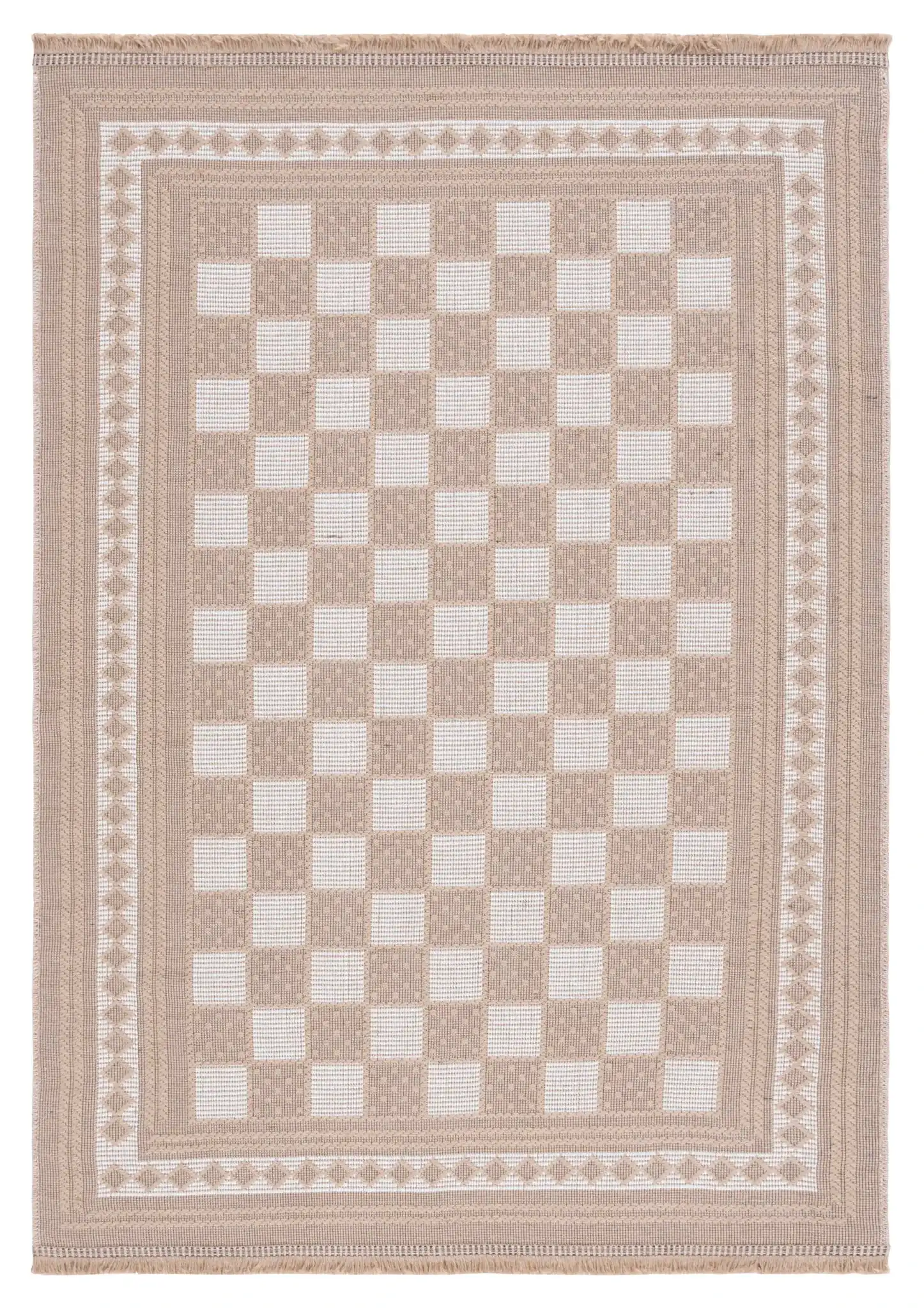 Aspect Bordered Checkerboard Jute Rug in Natural / Ivory
