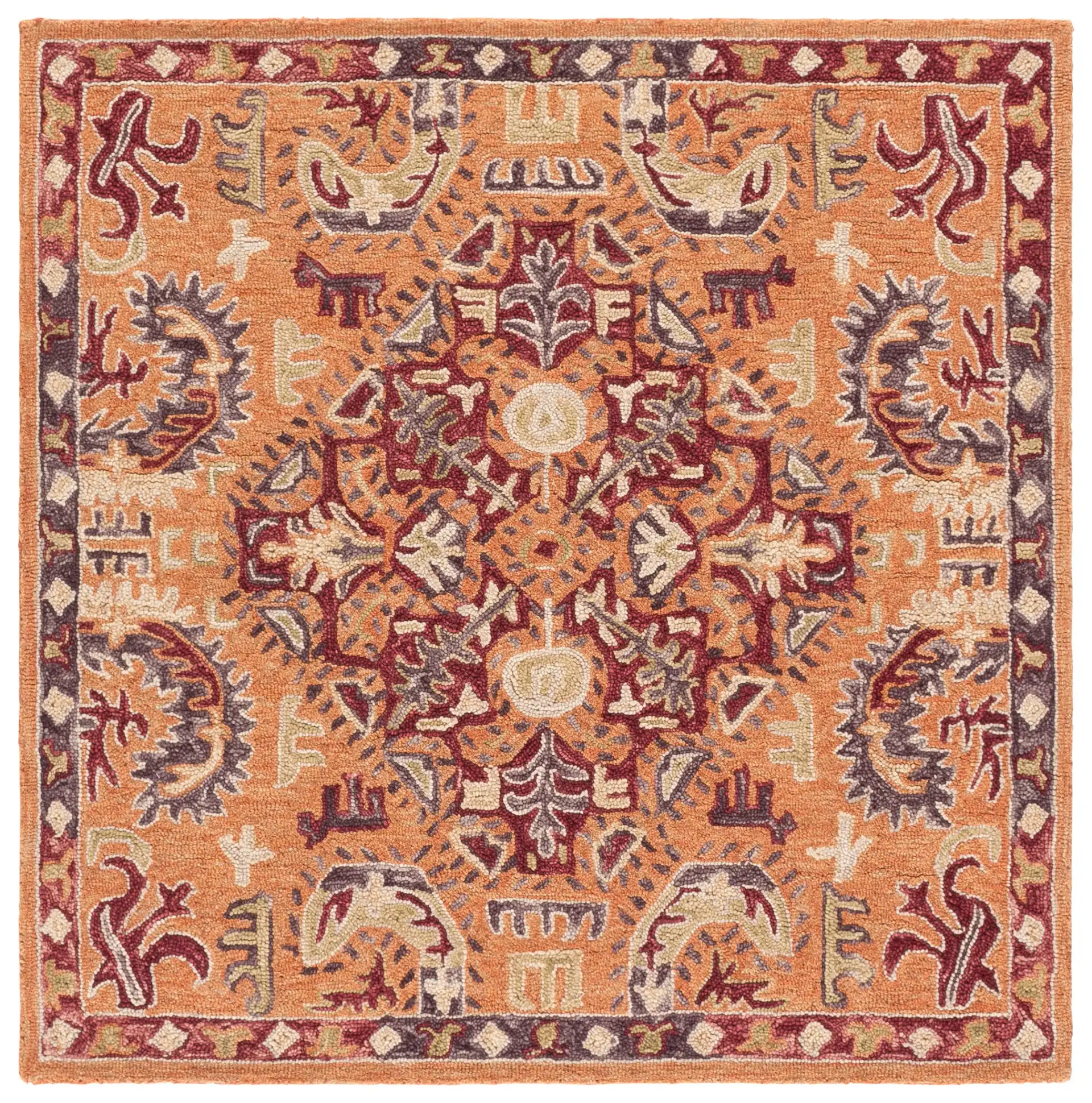 Aspen Tribal Diamond Medallion Hand-Tufted Wool Rug in Rust / Red