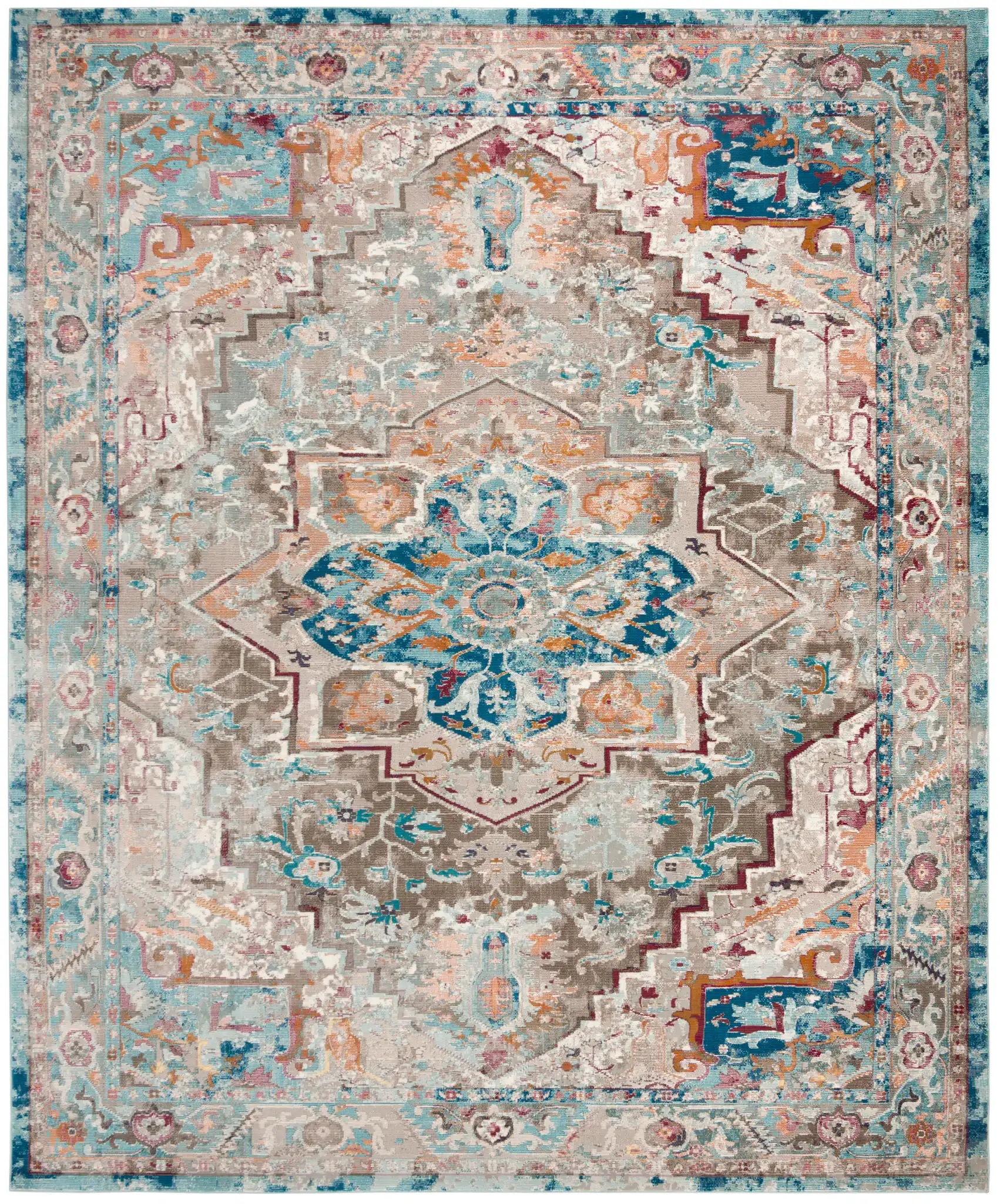 Aria Distressed Tribal Medallion Rug in Beige / Blue