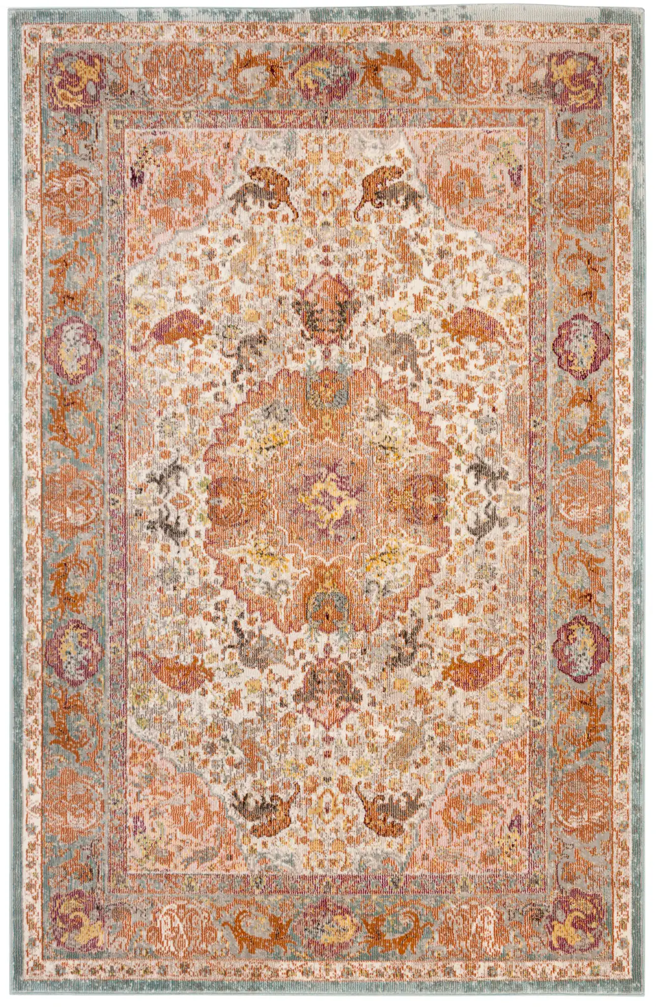 Aria Medallion Animal Rug in Beige / Orange
